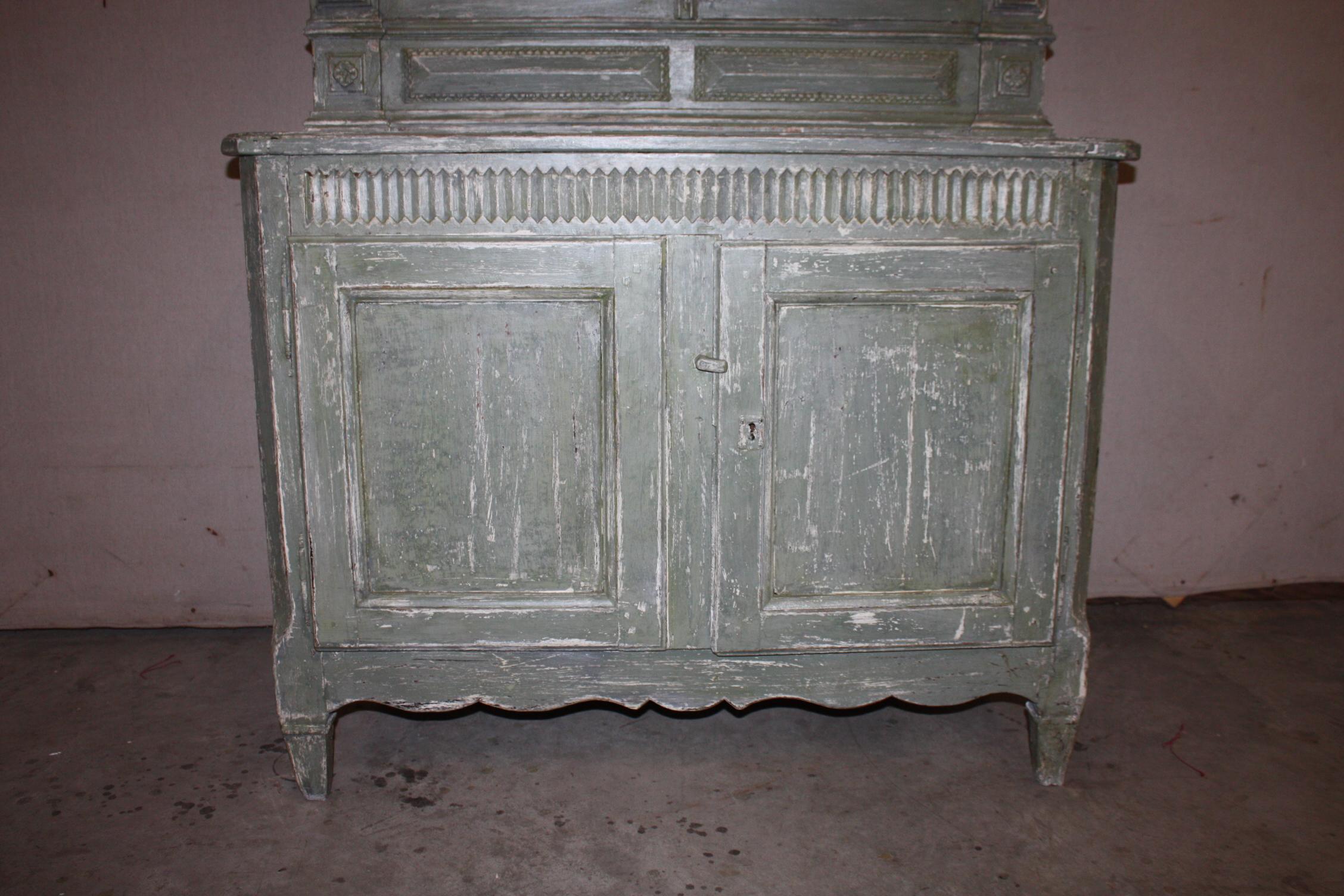19th Century Painted French Buffet Deux Corps In Good Condition For Sale In Fairhope, AL