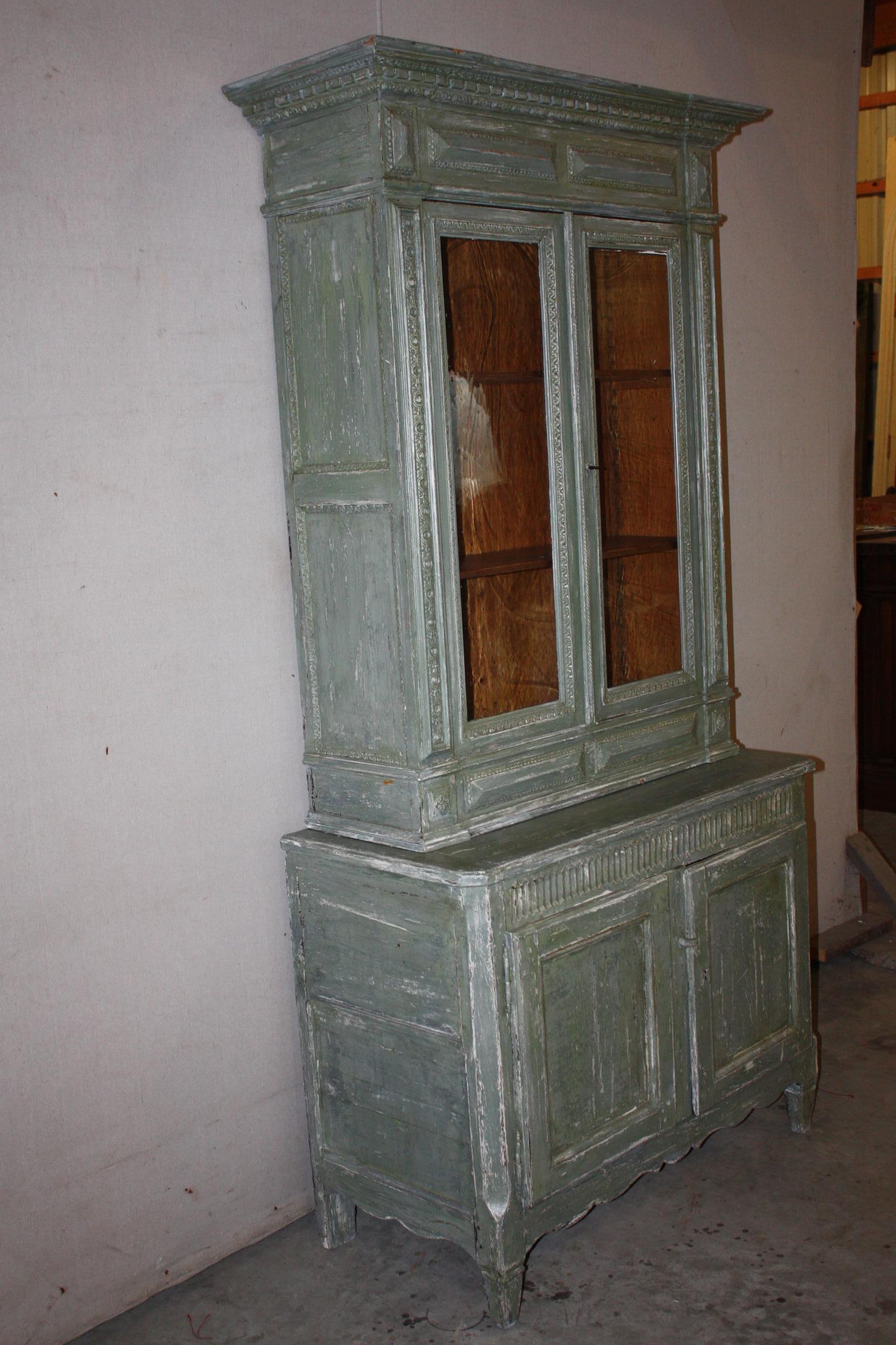 Oak 19th Century Painted French Buffet Deux Corps For Sale