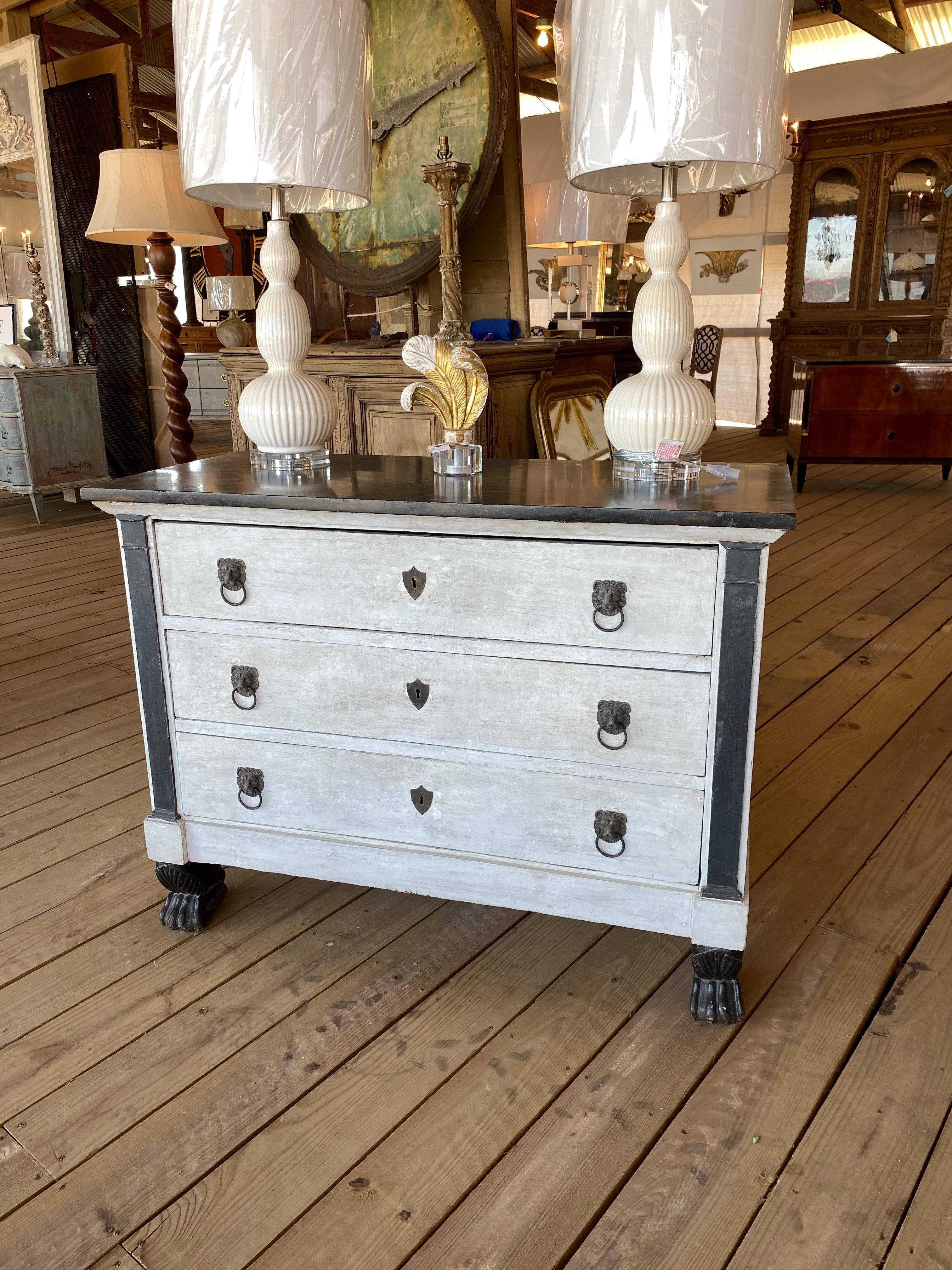 19th Century Painted French Empire Chest of Drawers with Marble Top For Sale 3