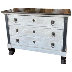 19th Century Painted French Empire Chest of Drawers with Marble Top
