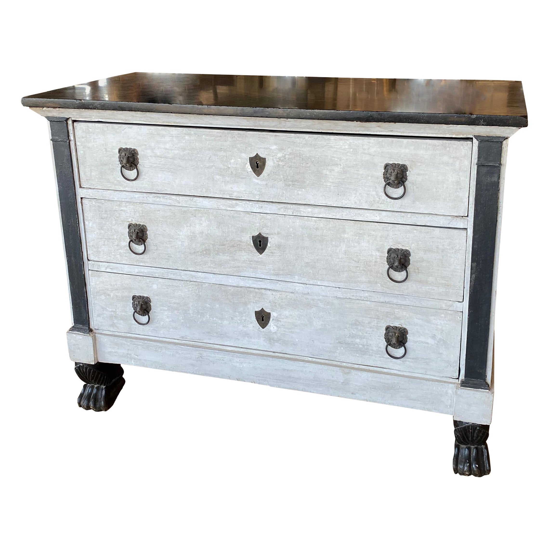 19th Century Painted French Empire Chest of Drawers with Marble Top For Sale