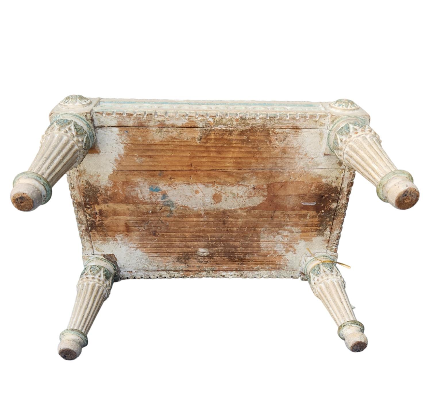 Hand-Carved 19th Century Painted French Foot Stool For Sale