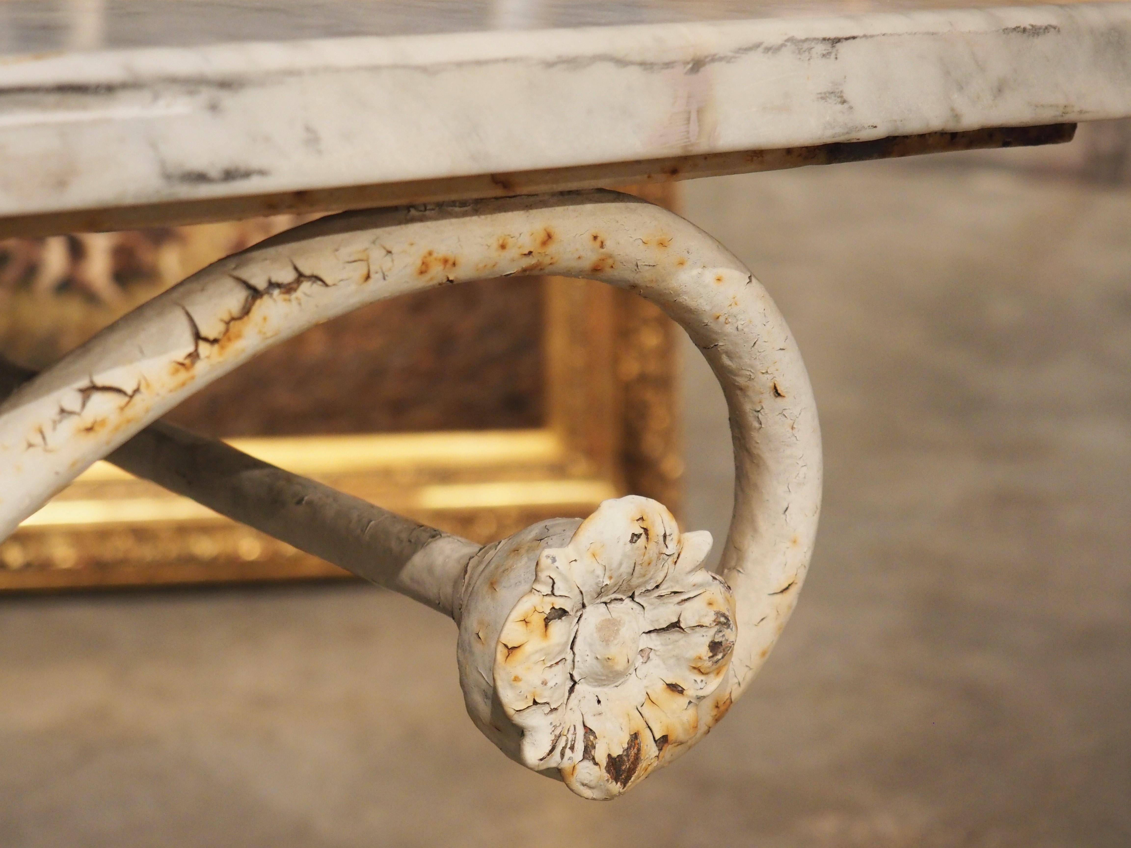 19th Century Painted French Iron Pastry or Butcher Table with Carrara Marble Top In Good Condition For Sale In Dallas, TX