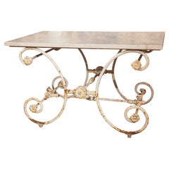 19th Century Painted French Iron Pastry or Butcher Table with Carrara Marble Top
