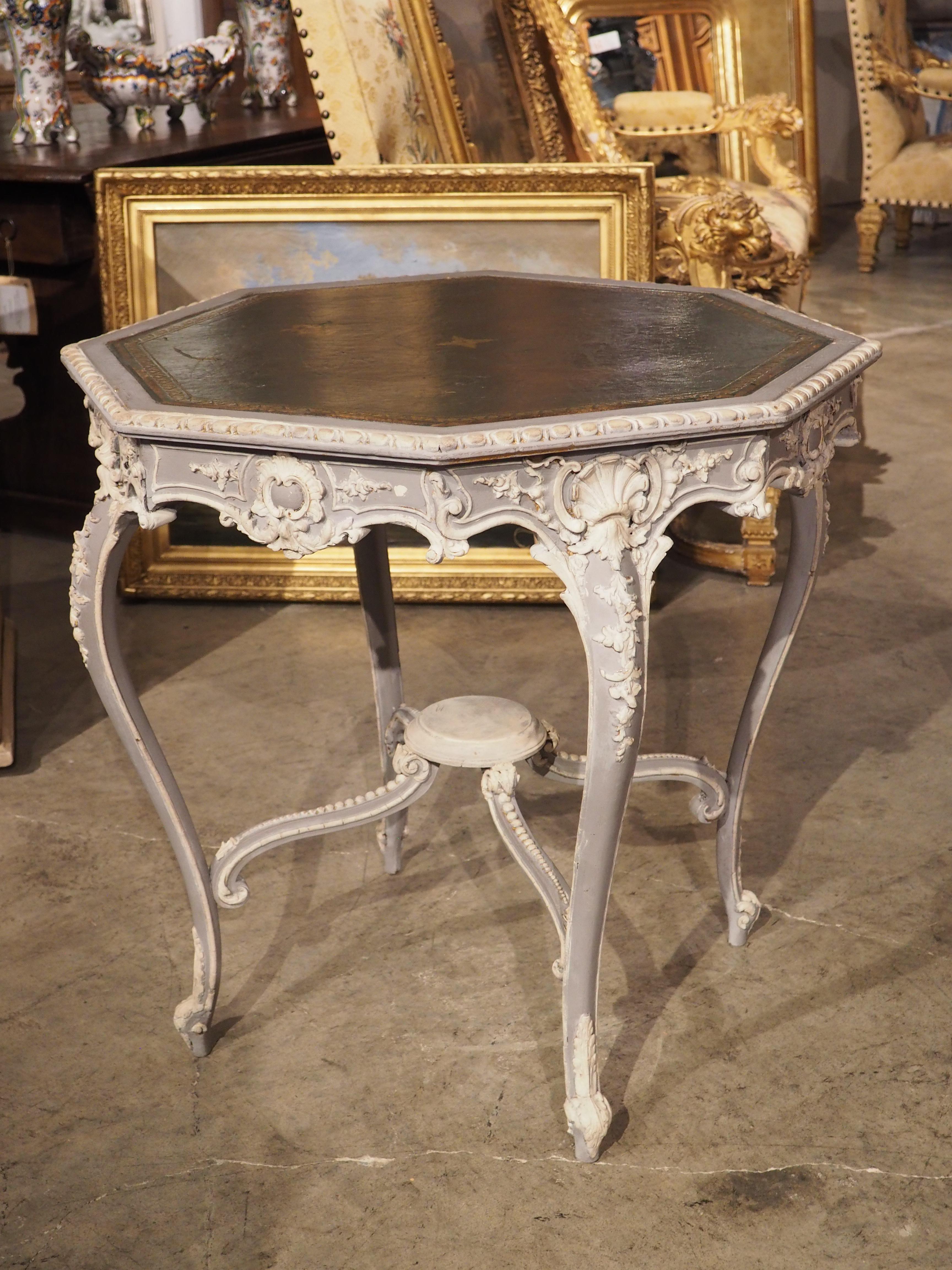 19th Century Painted French Louis XV Style Side Table with Leather Top 6