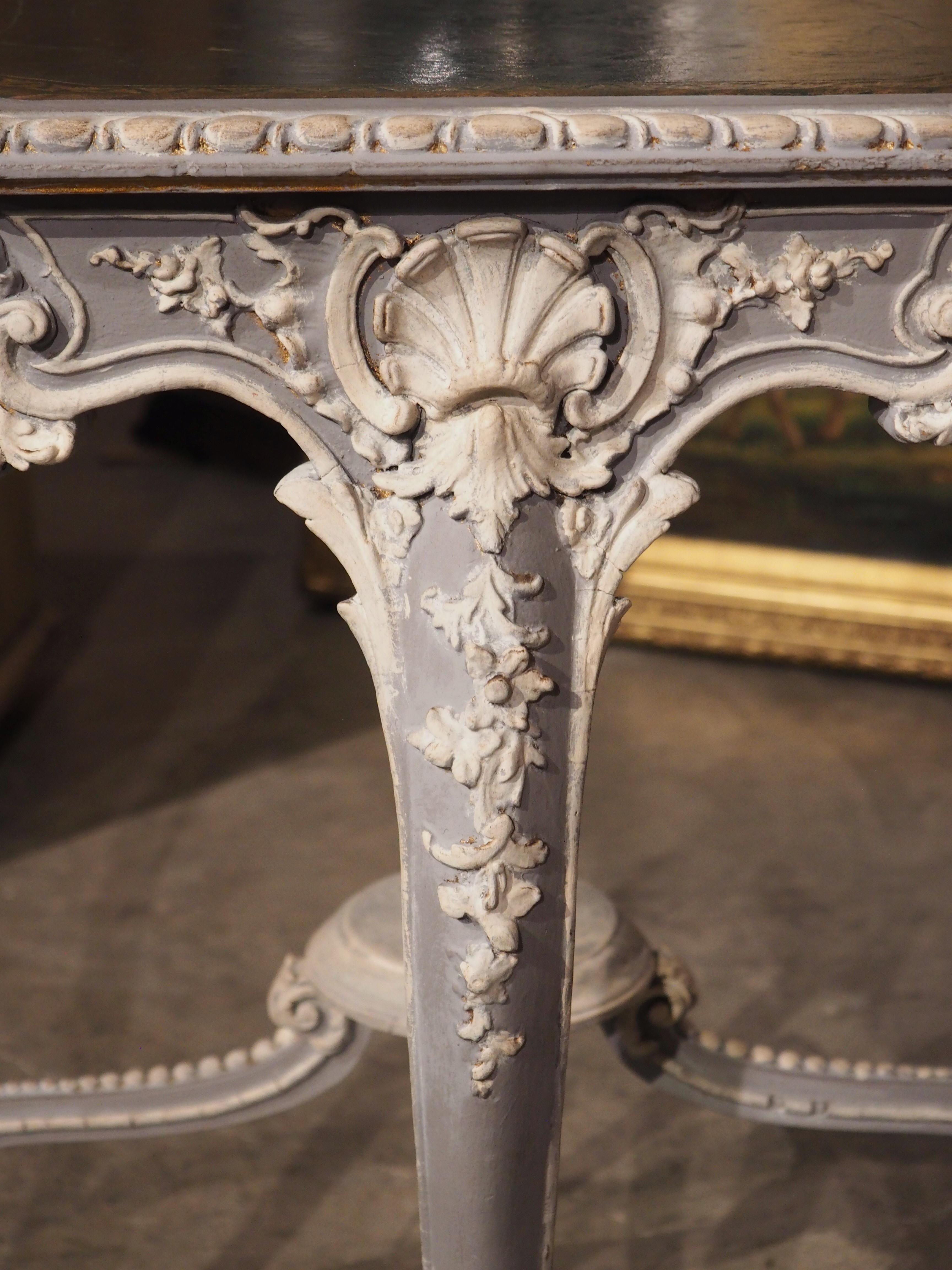 19th Century Painted French Louis XV Style Side Table with Leather Top 8