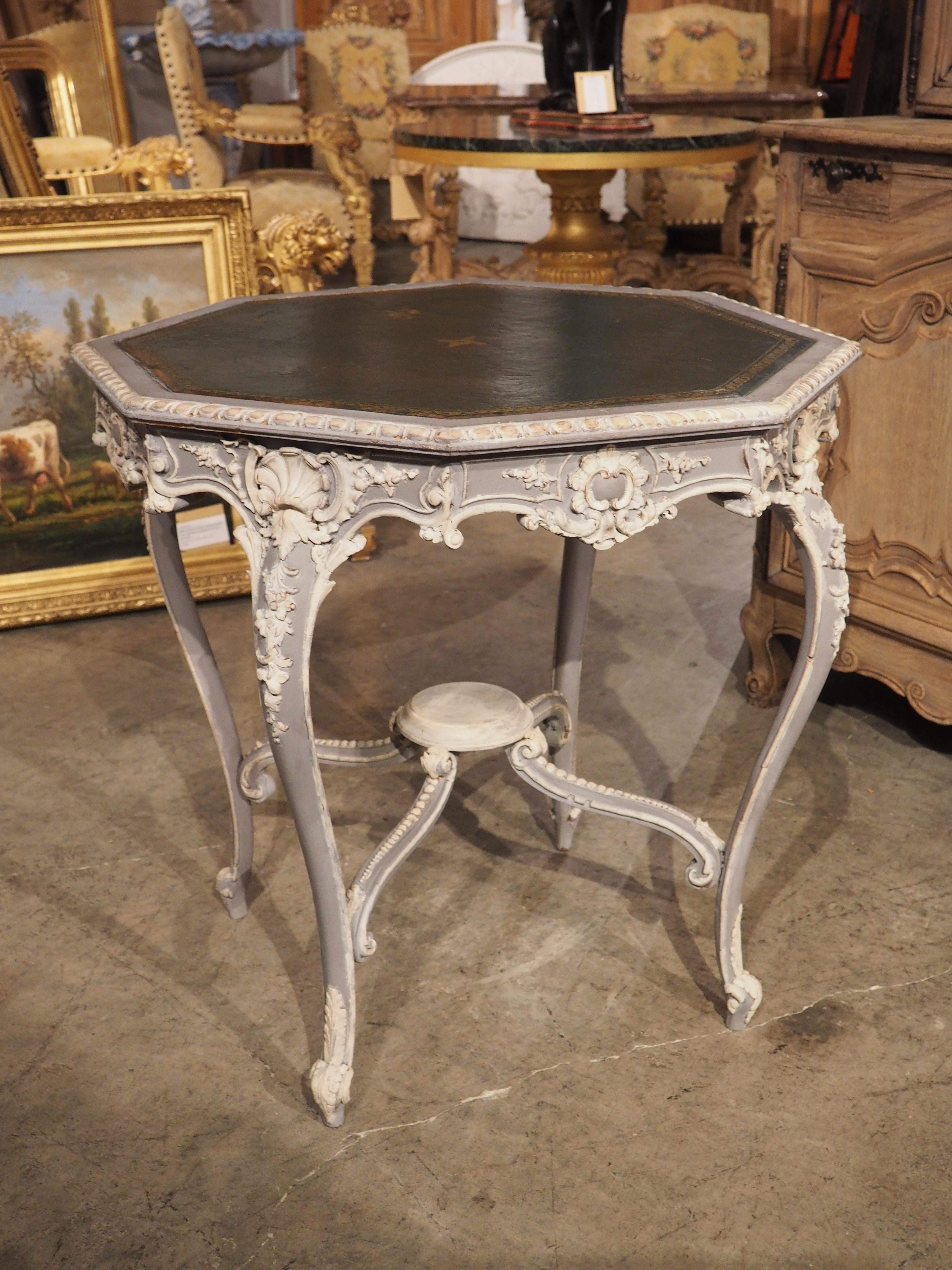 19th Century Painted French Louis XV Style Side Table with Leather Top 14