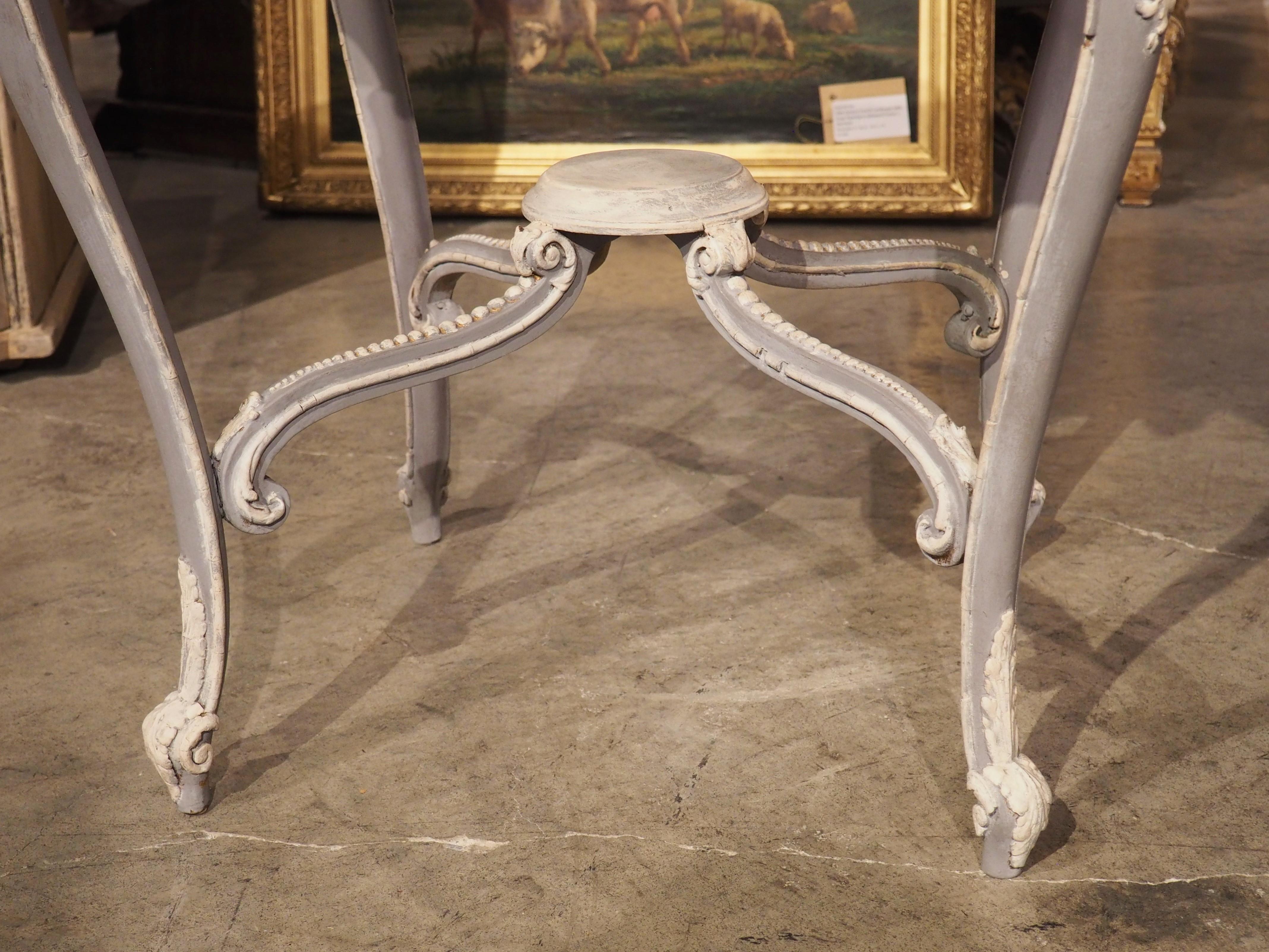 19th Century Painted French Louis XV Style Side Table with Leather Top In Good Condition In Dallas, TX