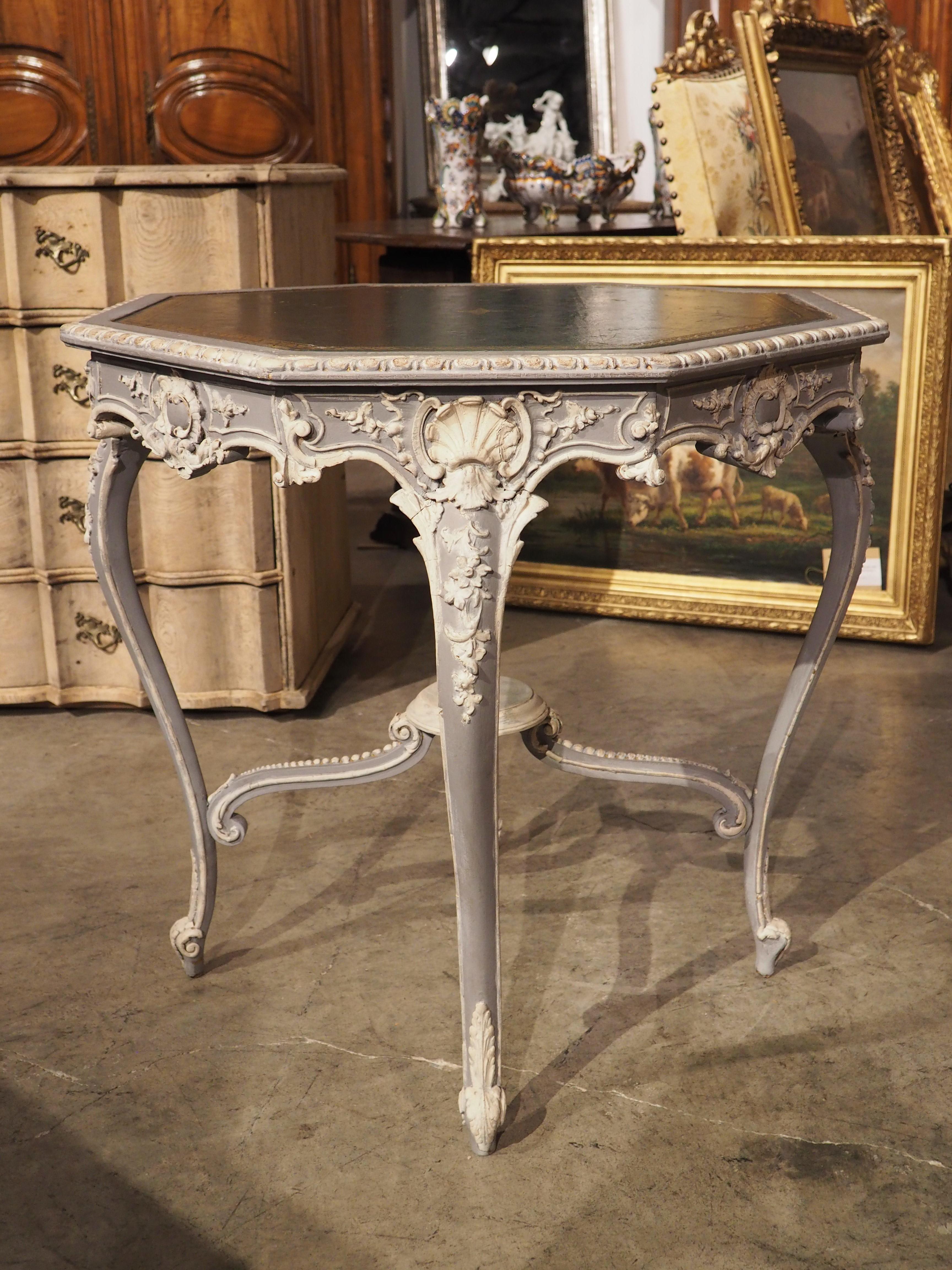 19th Century Painted French Louis XV Style Side Table with Leather Top 3