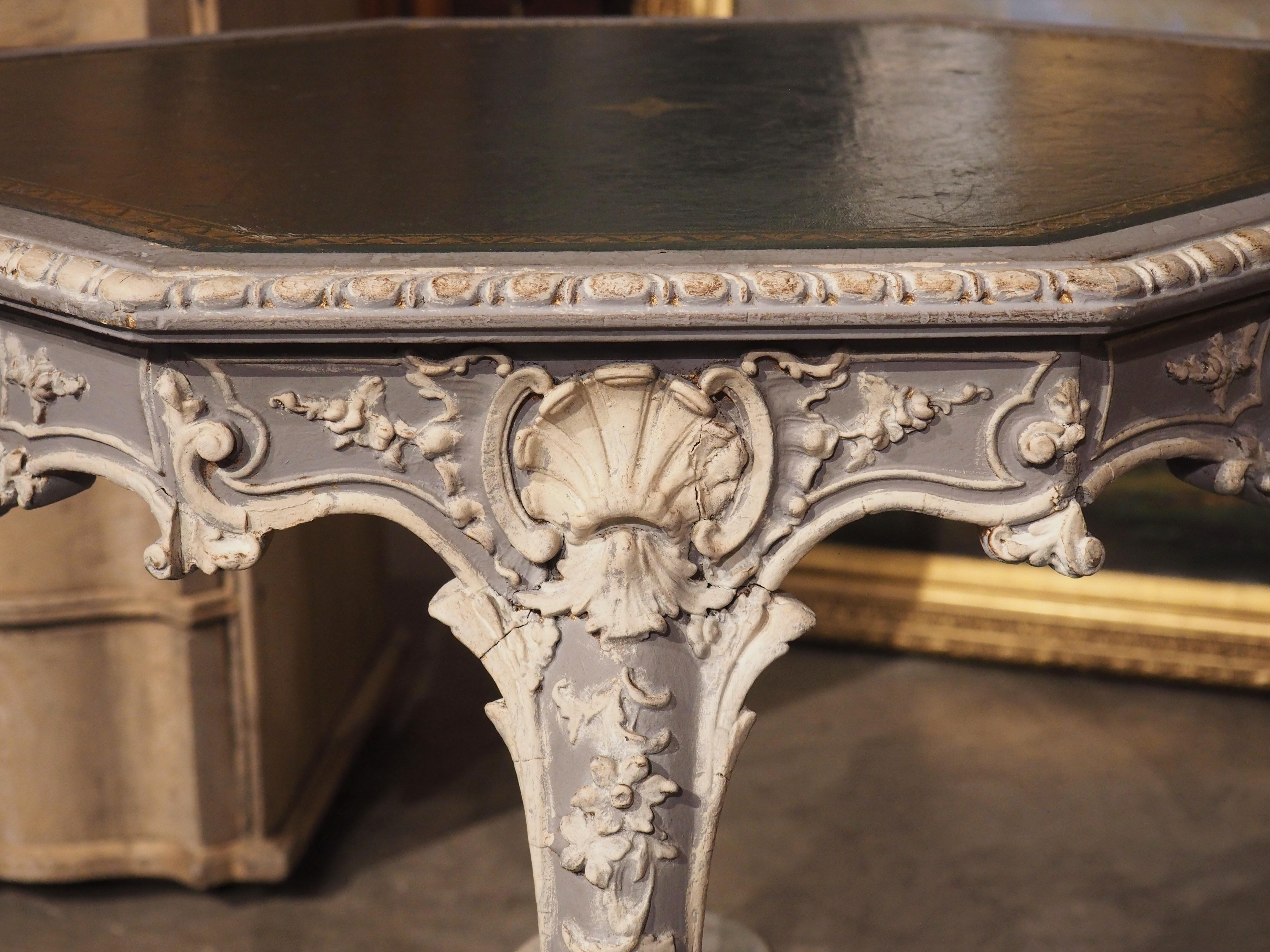19th Century Painted French Louis XV Style Side Table with Leather Top 4