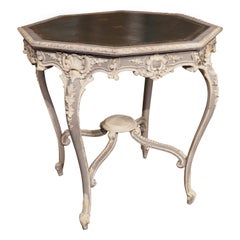 Antique 19th Century Painted French Louis XV Style Side Table with Leather Top