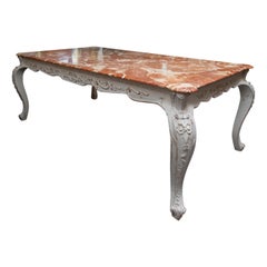19th Century Painted French Provincial Dining Table with Marble Top