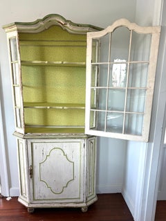 19th Century Painted French Two Part Cabinet with Glass Door Top