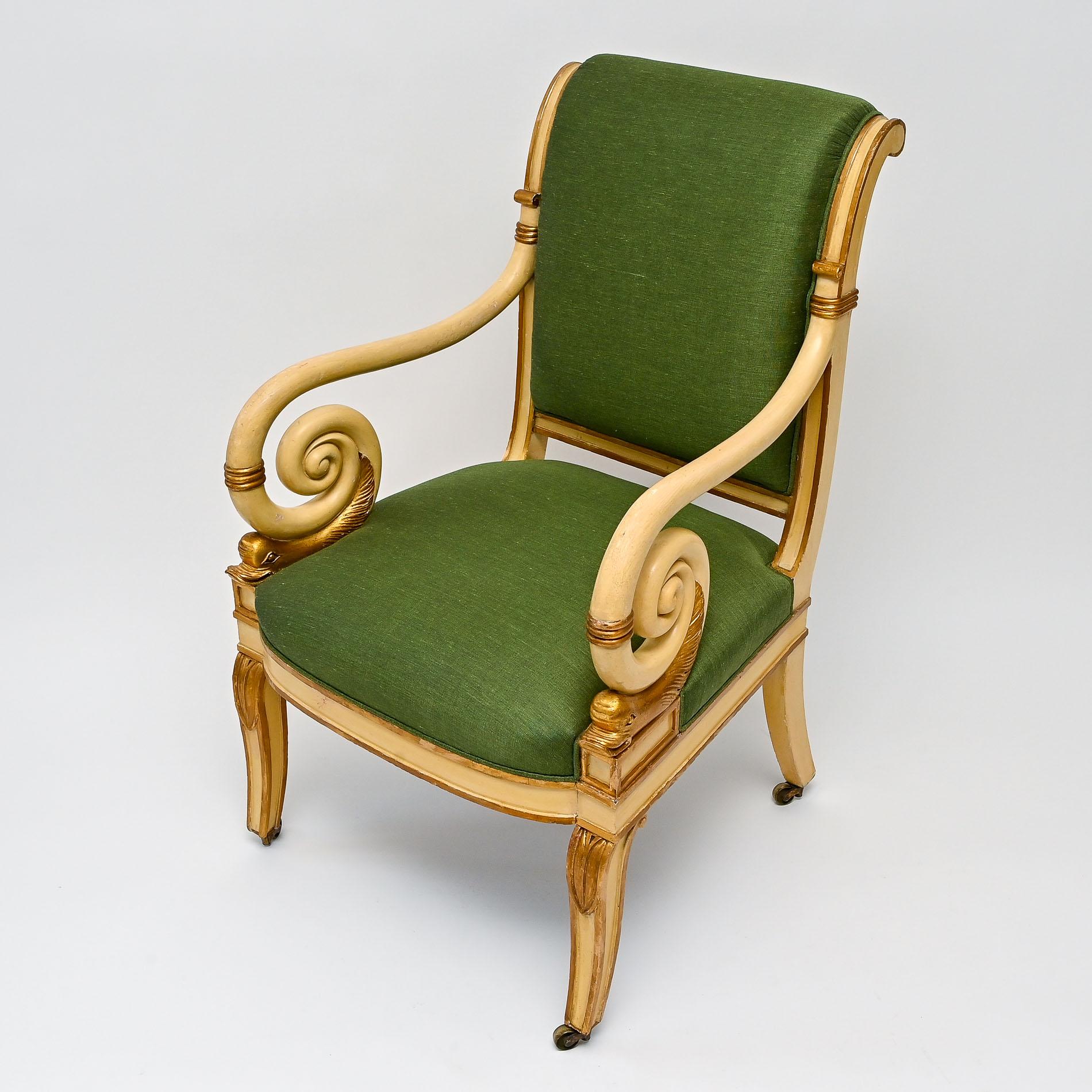 Gilt 19th Century Painted Gilded Armchair Dolphins France For Sale