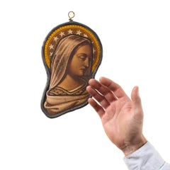 19th Century Painted Glass Window Hanging of a Veiled Figure