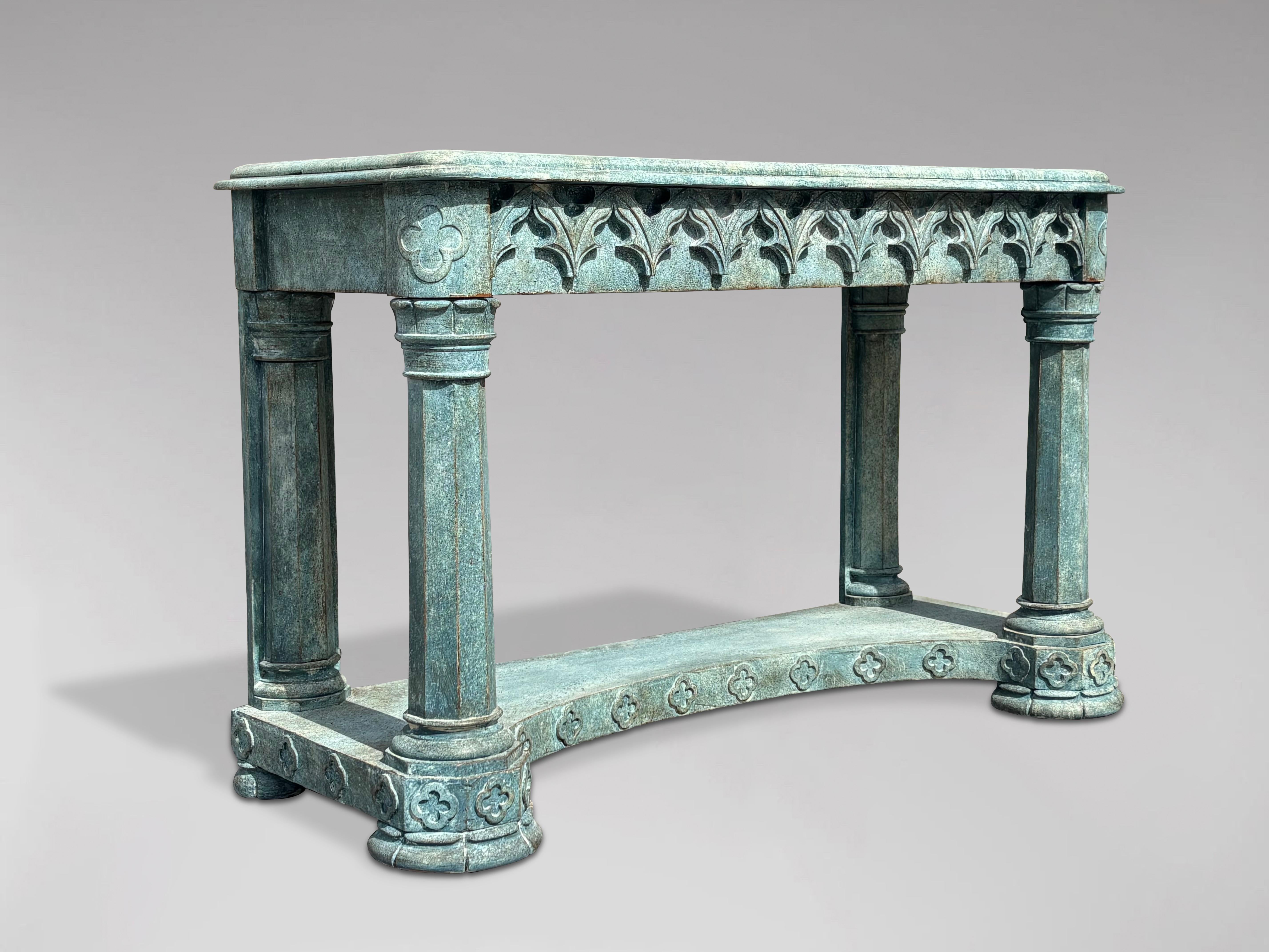 Victorian 19th Century Painted Gothic Console Table For Sale