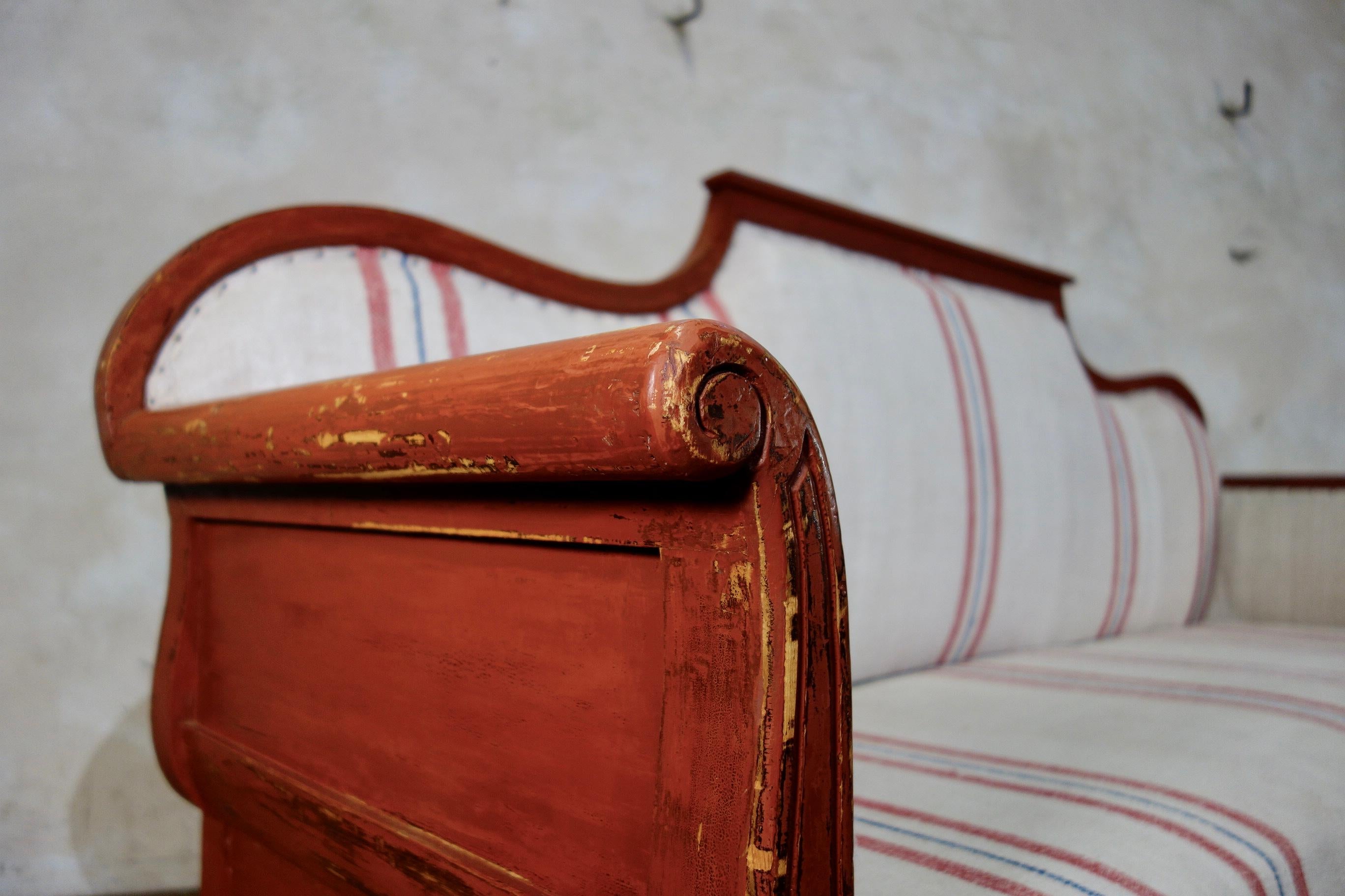 19th Century Painted Gustavian Sofa in Original Falu Red Paint at 1stDibs