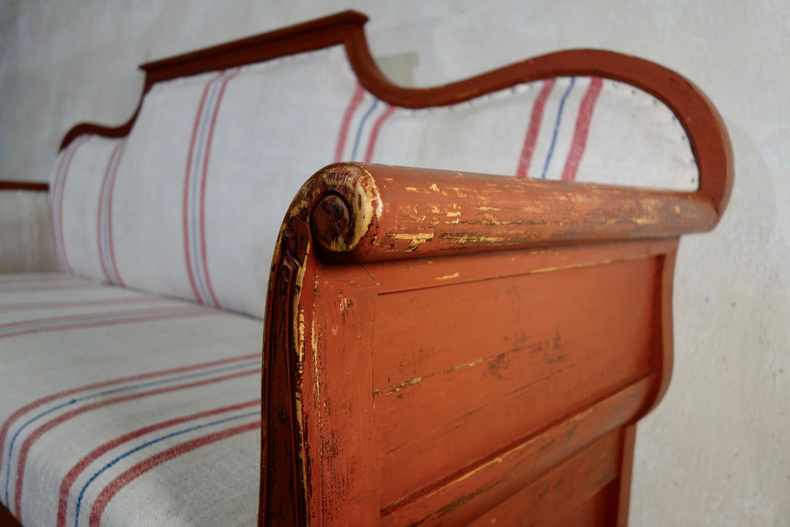 19th Century Painted Gustavian Sofa in Original Falu Red Paint at 1stDibs