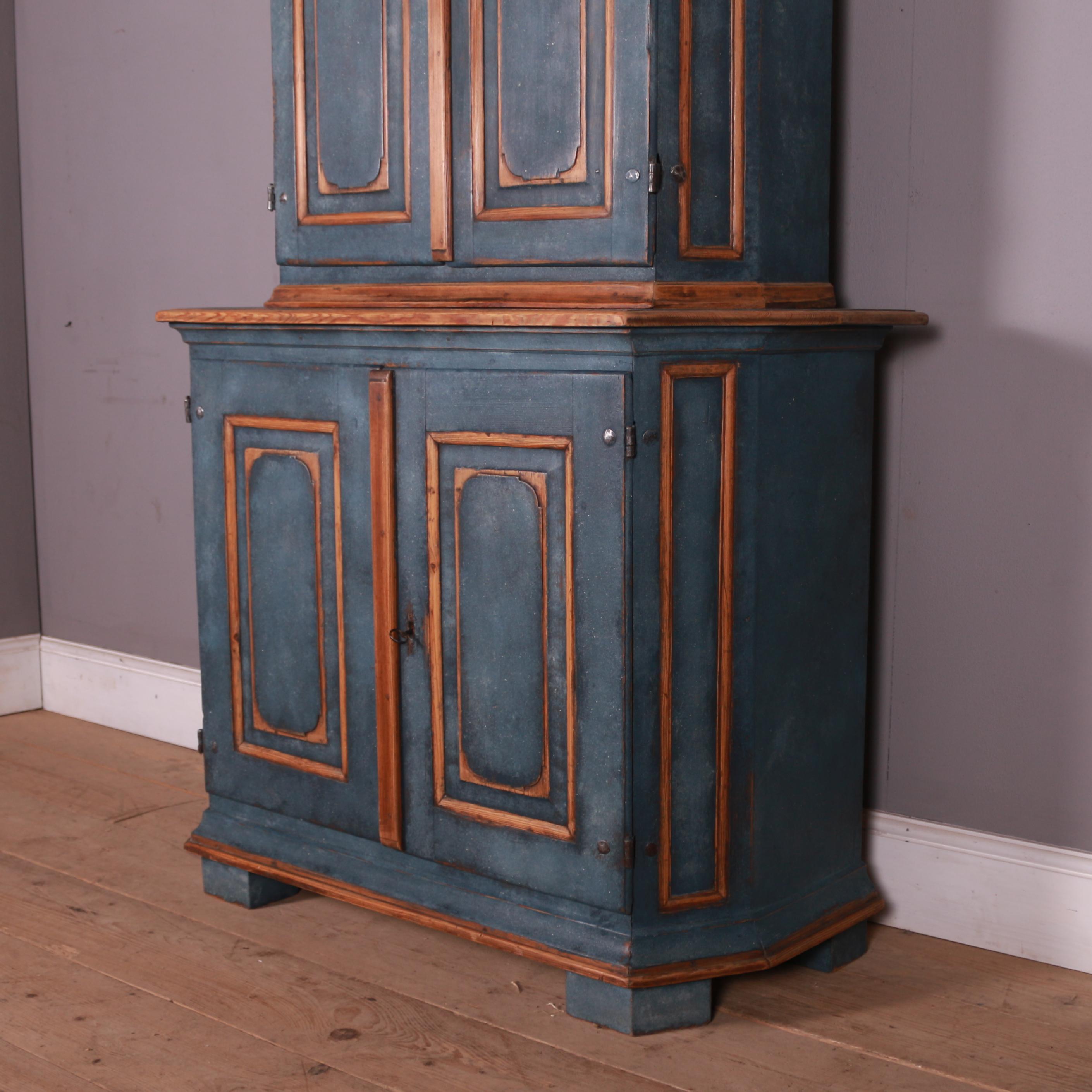Lovely early 19th C Swedish painted pine cupboard with lots of storage. This would of originally been used in a kitchen.