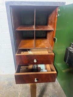 19th century painted iron safe / document chest / mahogany interior