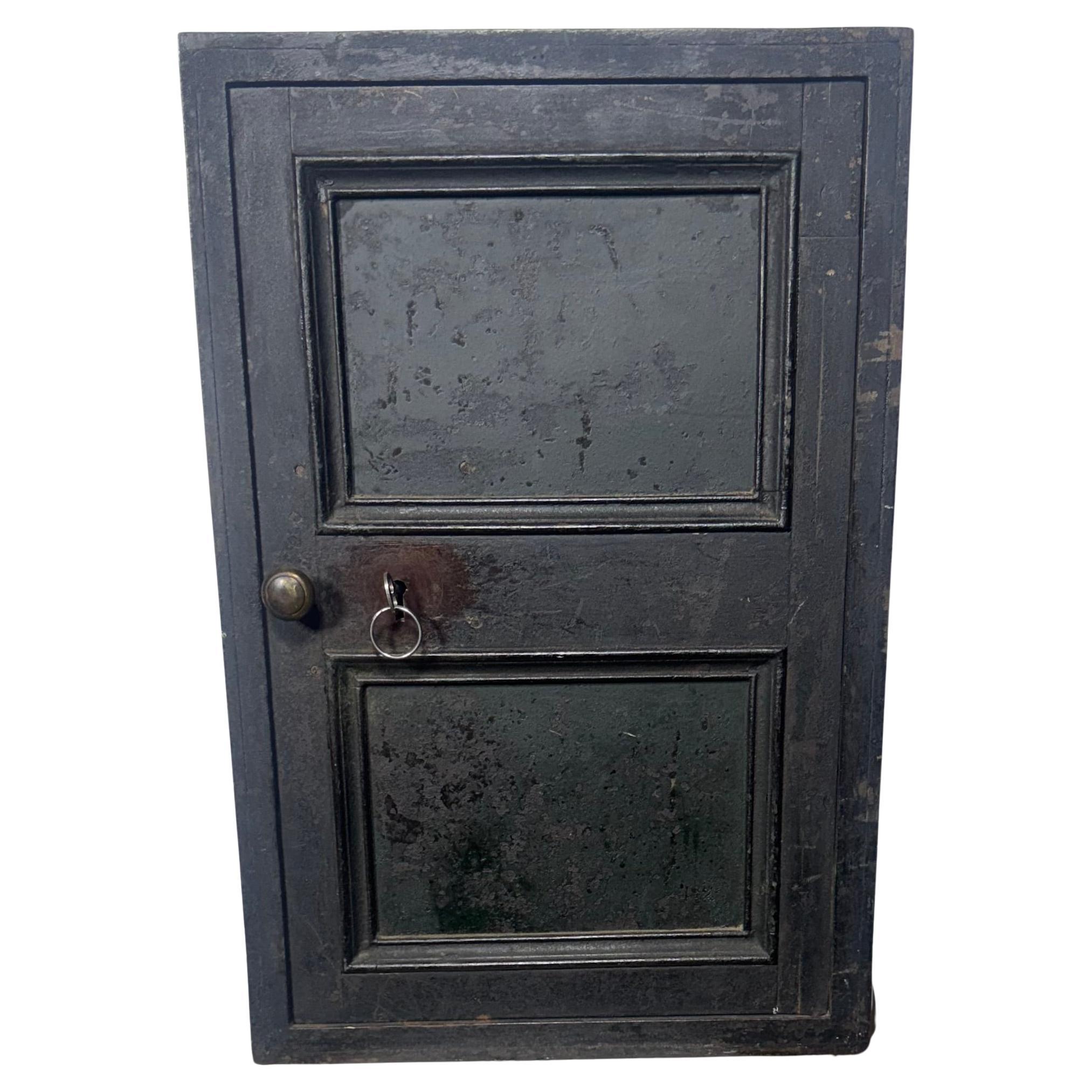 19th century painted iron safe / document chest / mahogany interior For Sale