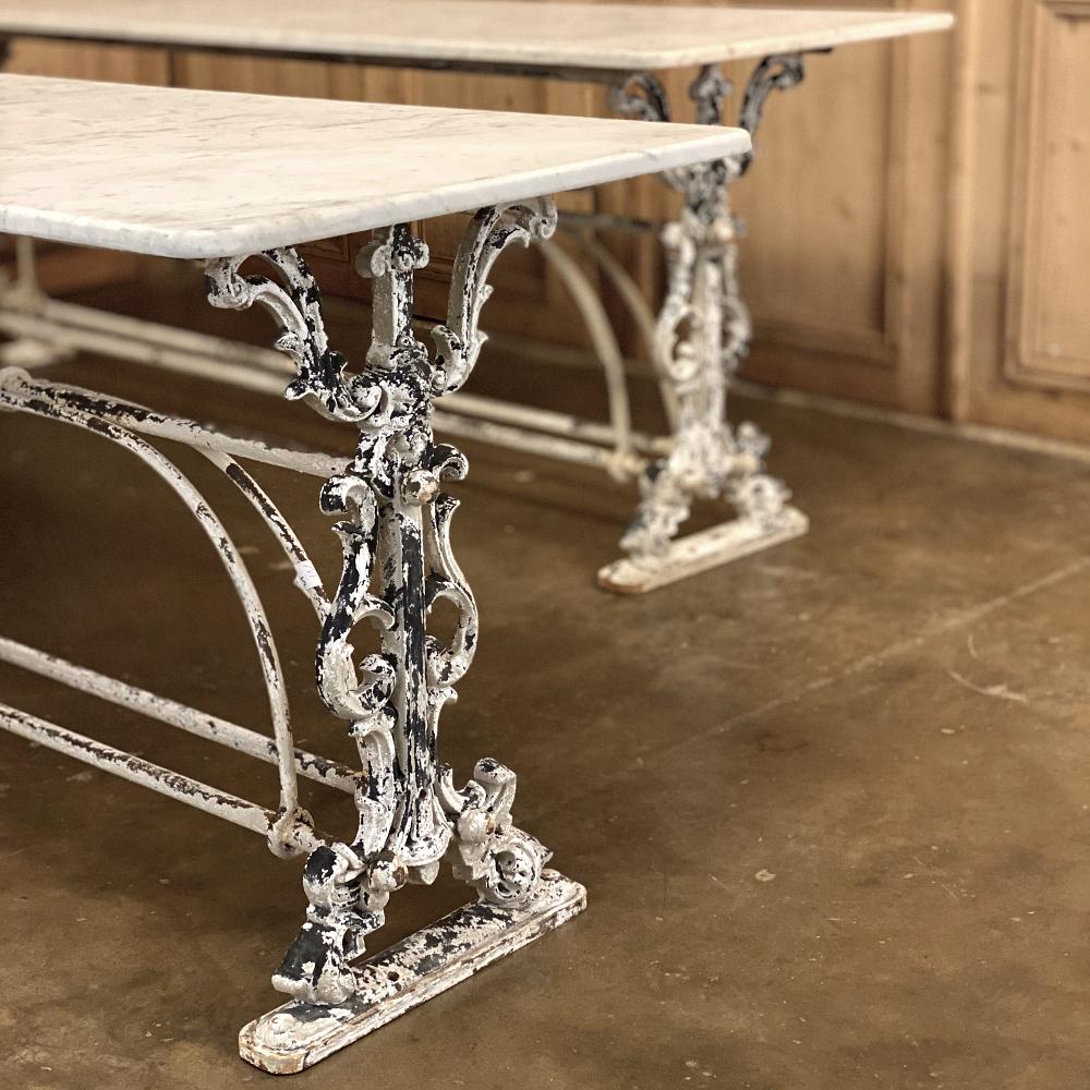 Belle Époque 19th Century Painted Iron Sofa Table, Counter with Carrara Marble