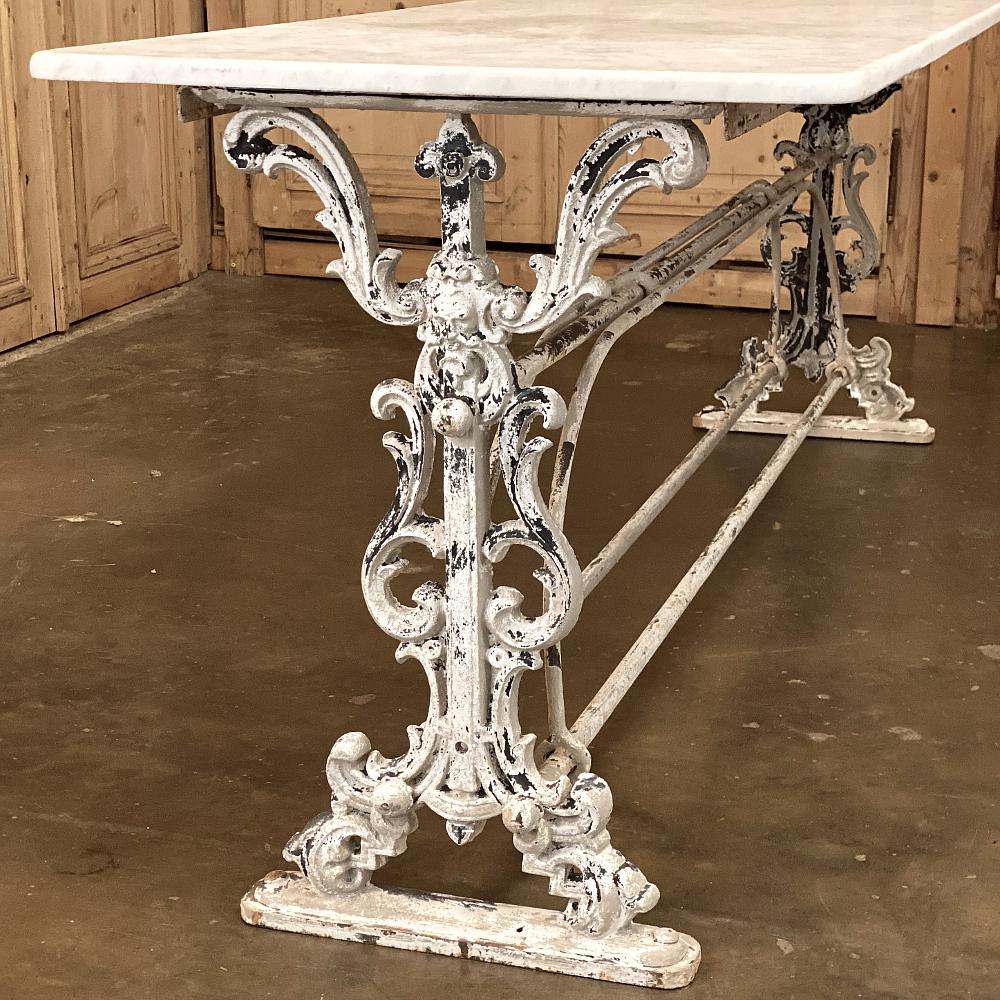 French 19th Century Painted Iron Sofa Table, Counter with Carrara Marble