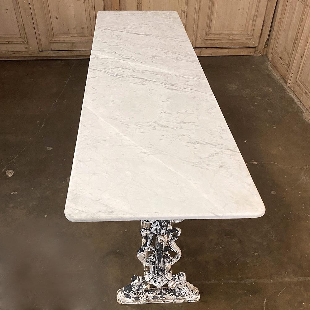 19th Century Painted Iron Sofa Table, Counter with Carrara Marble In Good Condition In Dallas, TX