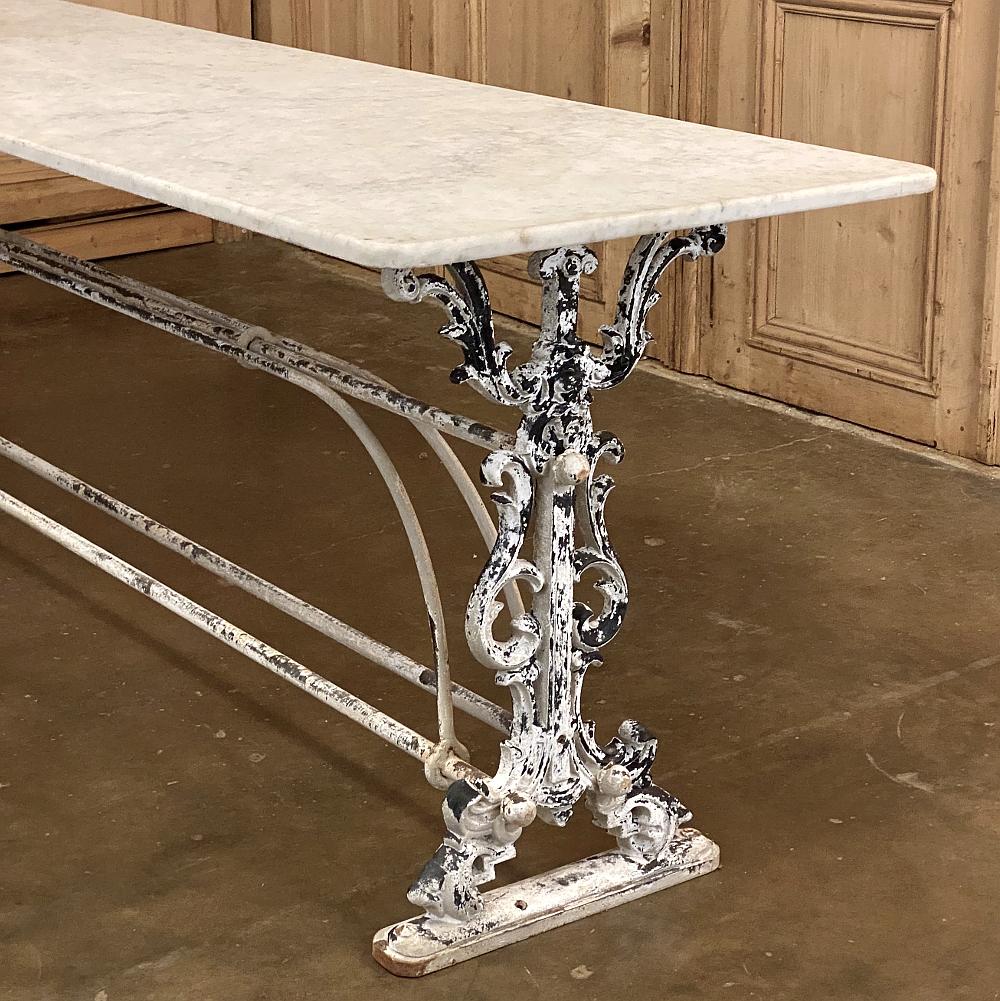19th Century Painted Iron Sofa Table, Counter with Carrara Marble 2