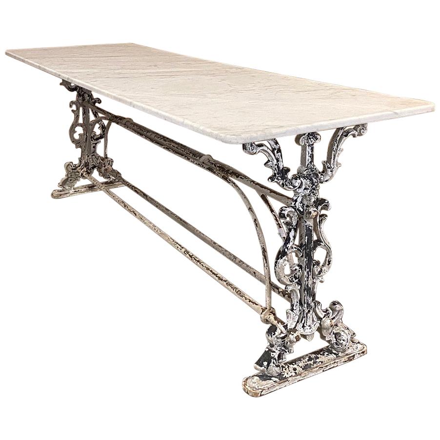19th Century Painted Iron Sofa Table, Counter with Carrara Marble