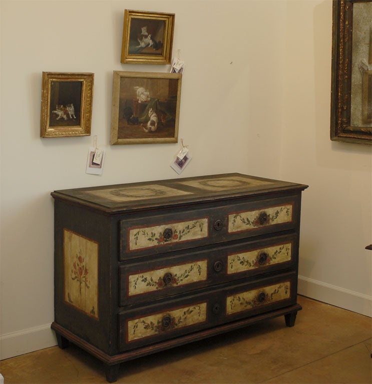 19th century painted Italian 3-drawer commode.