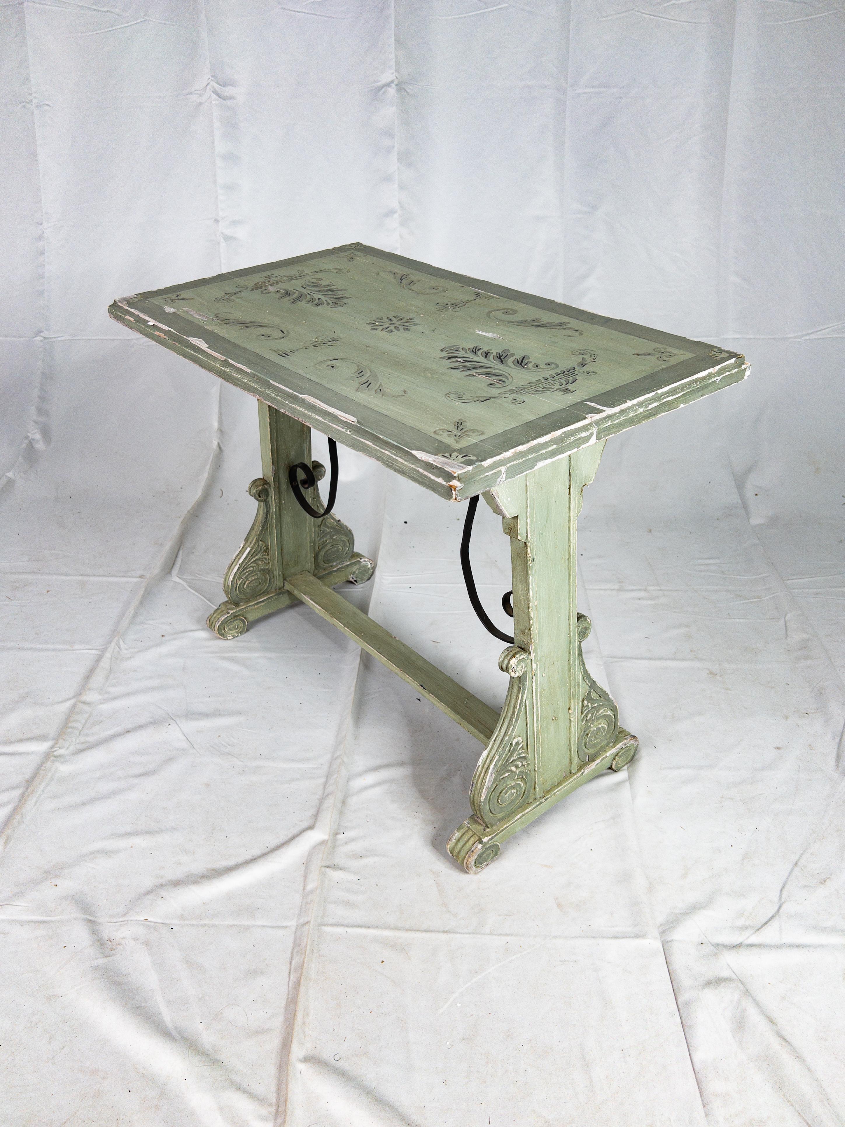 Carved 19th Century Painted Italian Side Trestle Table