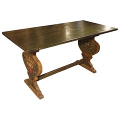 19th Century Painted Italian Table with Family Crests and Floral Motifs
