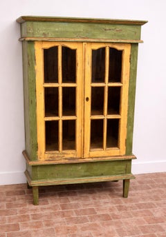 19th Century Painted Jelly Cupboard with Glass Doors and Original Patina