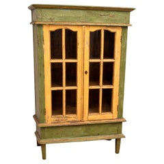 Antique 19th Century Painted Jelly Cupboard with Glass Doors and Original Patina