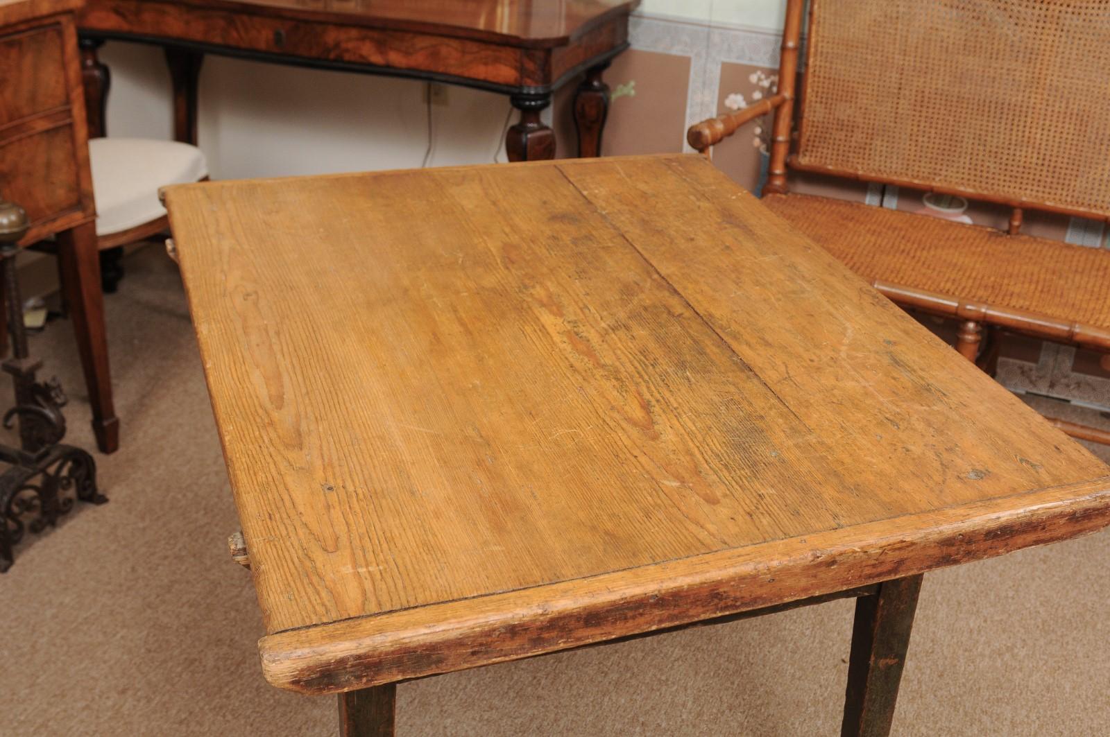 19th Century Painted Kitchen Table with 1 Deep Drawer & Tapered Legs, Sout For Sale 5