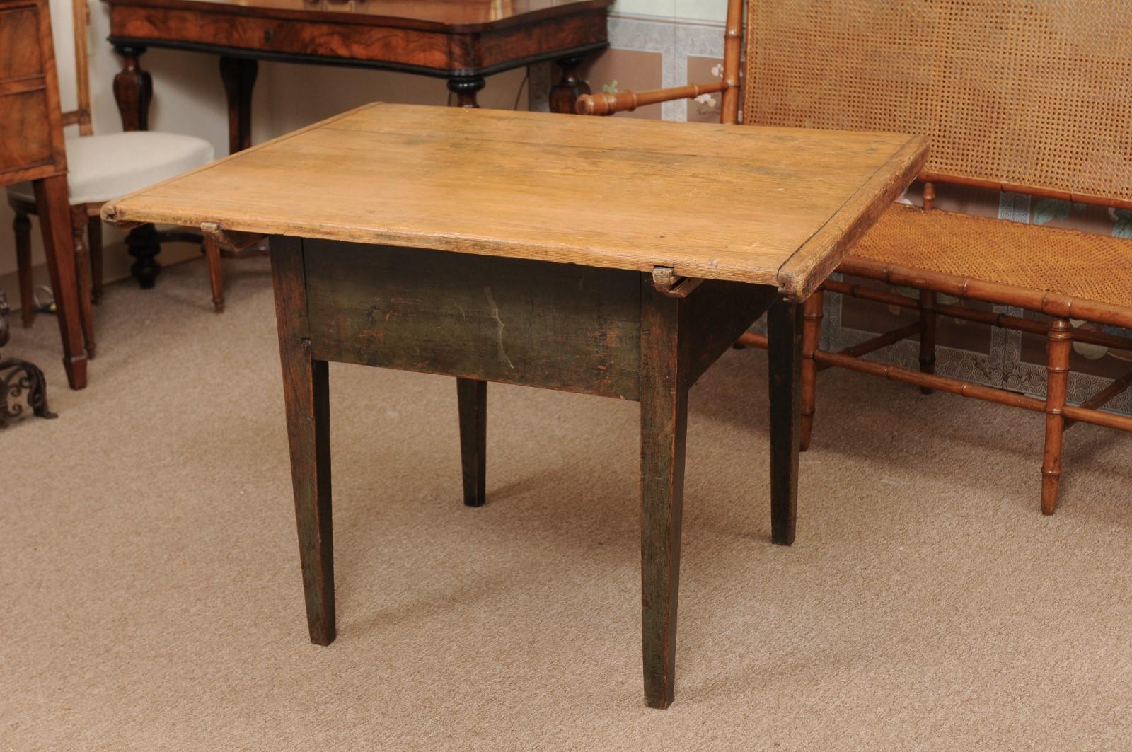 19th Century Painted Kitchen Table with 1 Deep Drawer & Tapered Legs, Sout For Sale 6