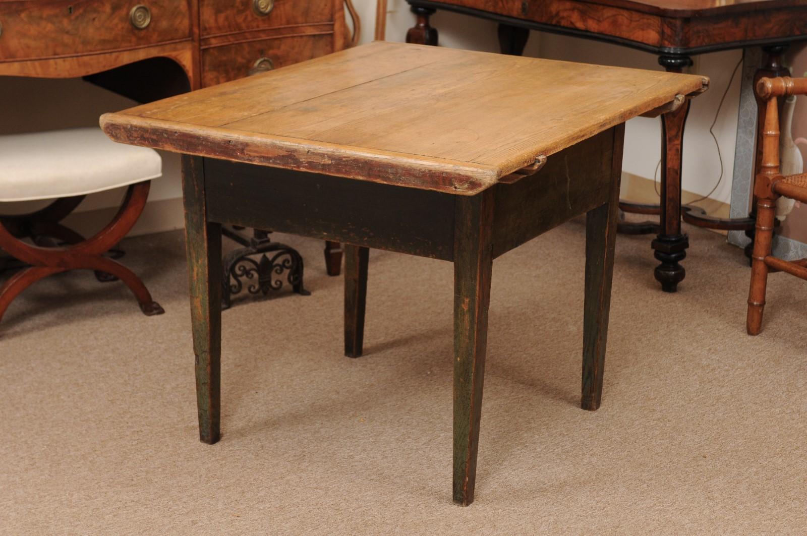 19th Century Painted Kitchen Table with 1 Deep Drawer & Tapered Legs, Sout For Sale 7