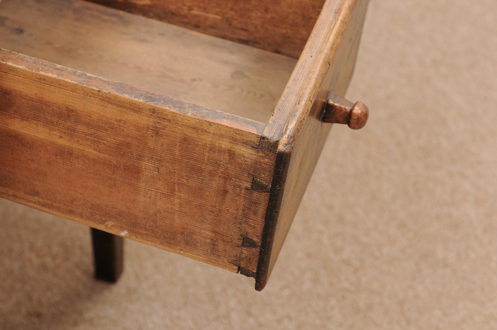 19th Century Painted Kitchen Table with 1 Deep Drawer & Tapered Legs, Sout For Sale 2