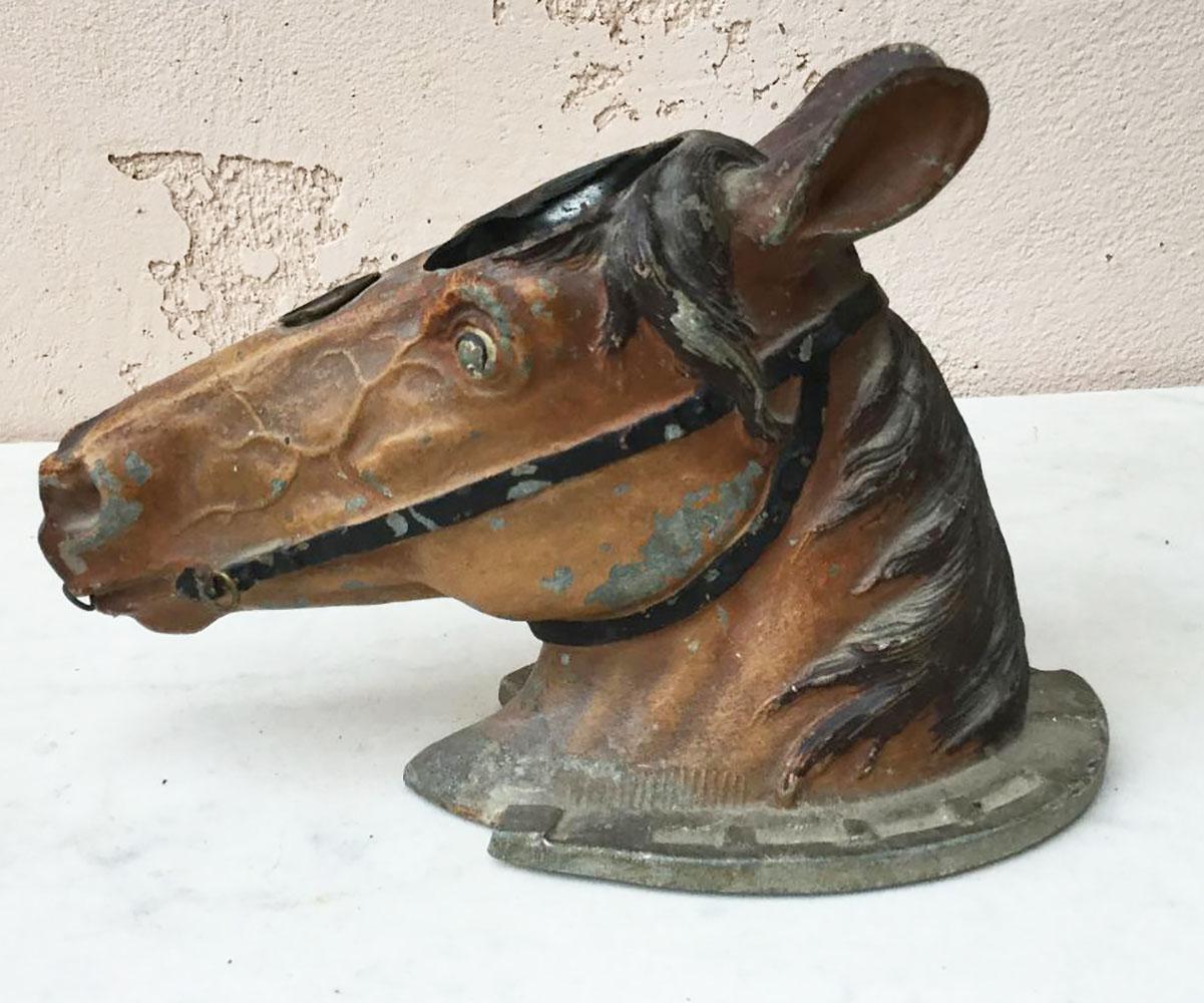 French 19th Century Painted Metal Horse Head For Sale