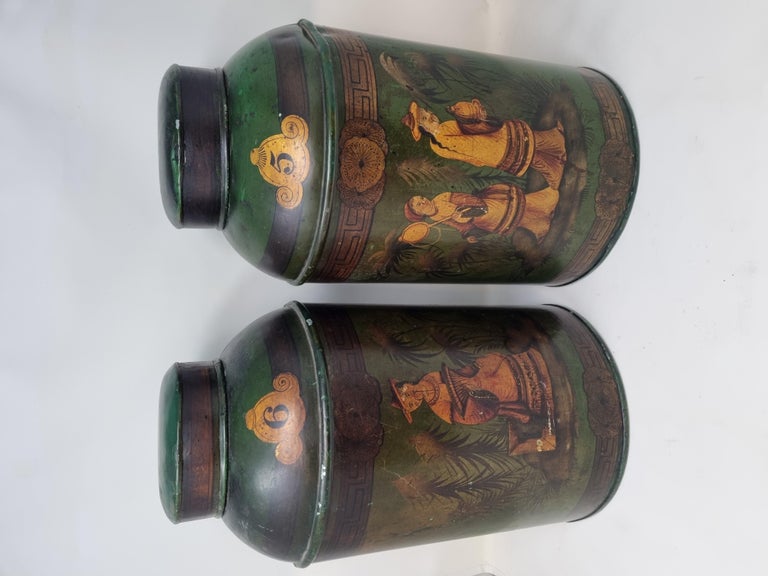 19th Century Painted Metal Tea Containers For Sale at 1stDibs