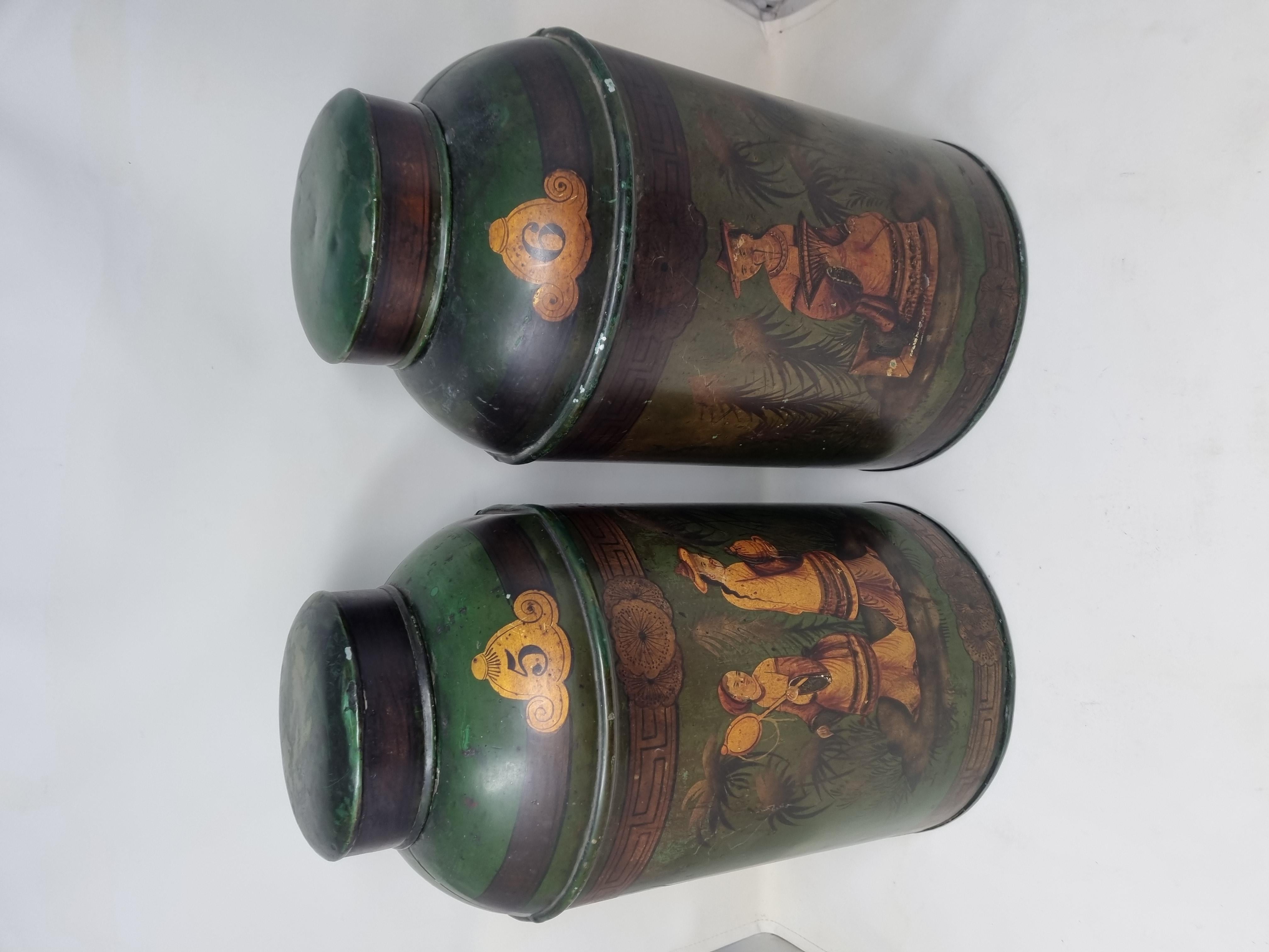 19th Century Painted Metal Tea Containers For Sale 1