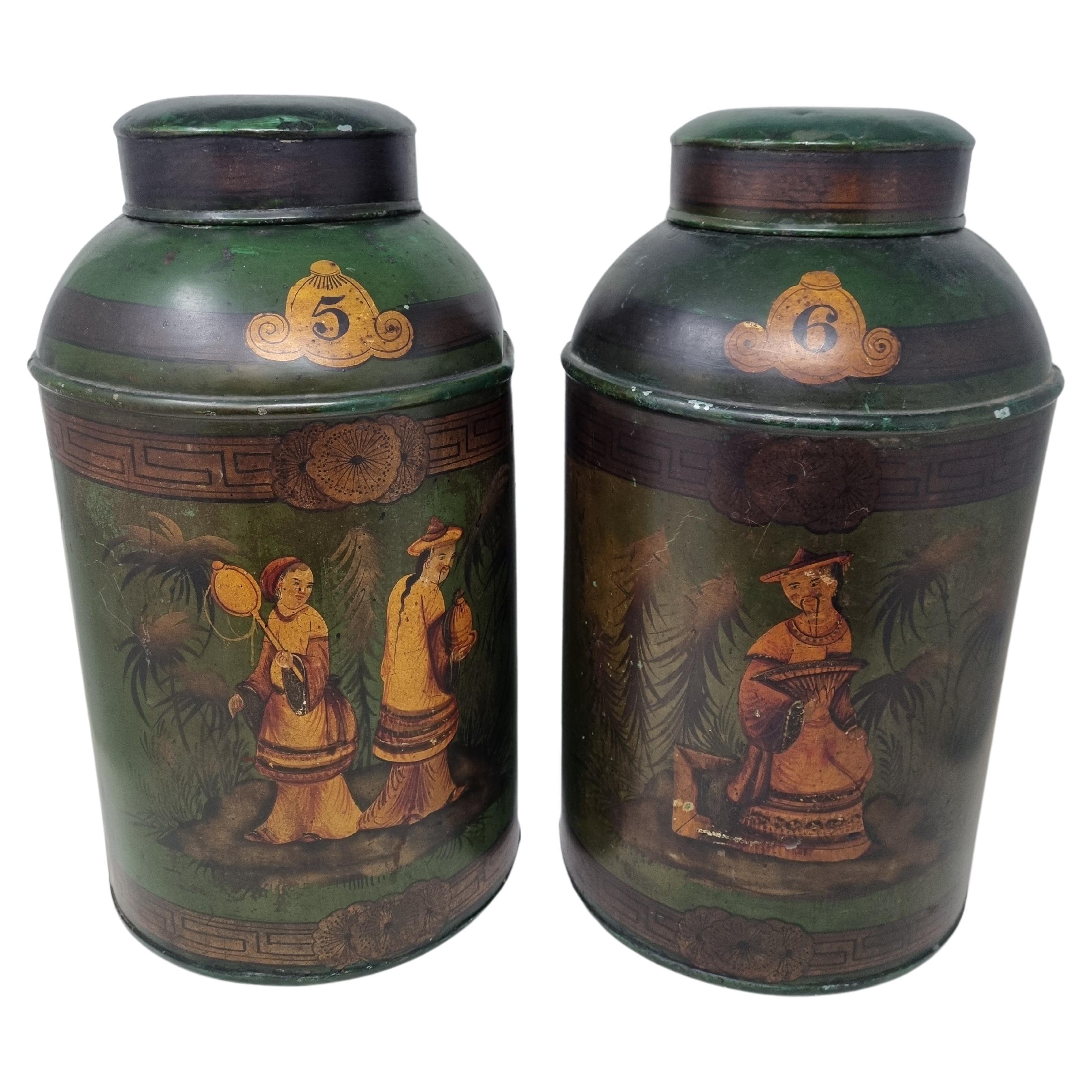 19th Century Painted Metal Tea Containers For Sale