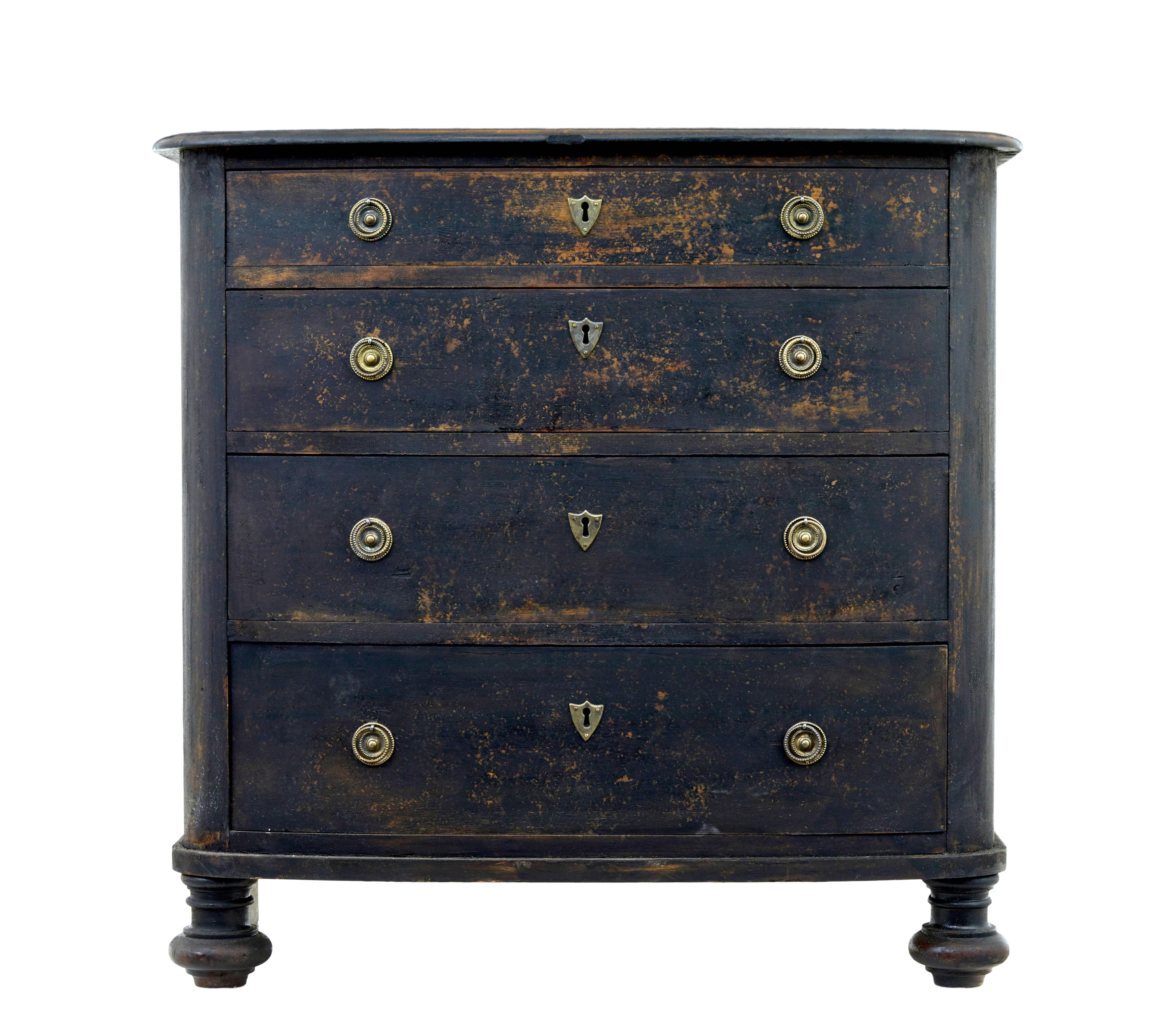 Swedish 19th Century painted oak bowfront chest of drawers