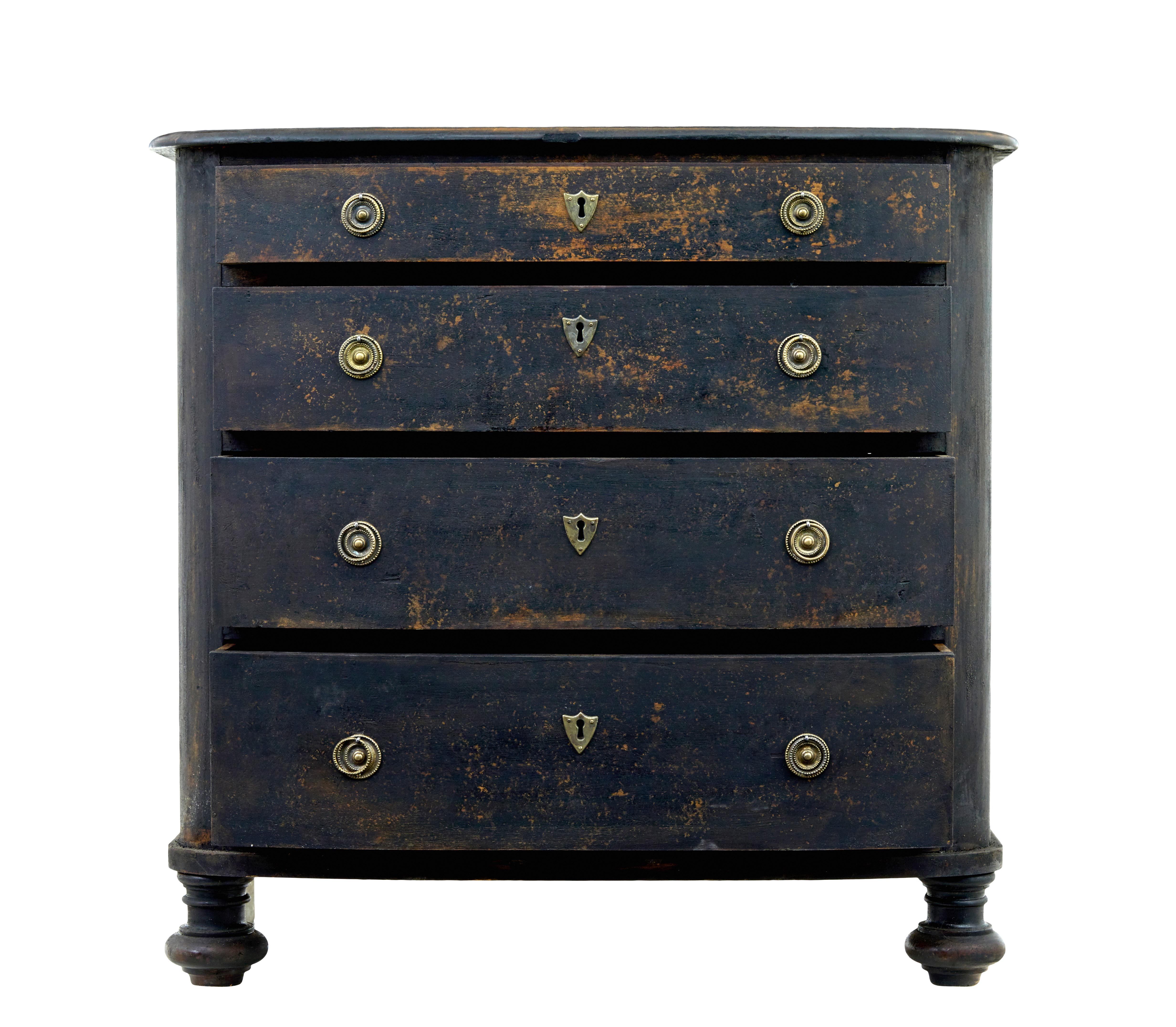 Hand-Crafted 19th Century painted oak bowfront chest of drawers