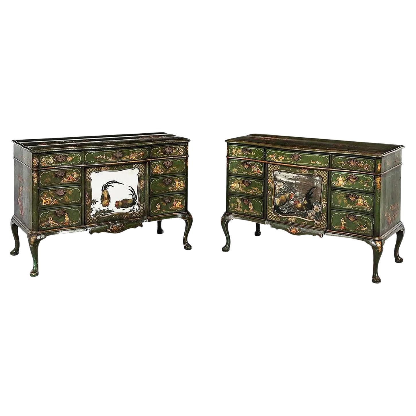 19th Century Painted Oak Chinoiserie Cupboards en venta