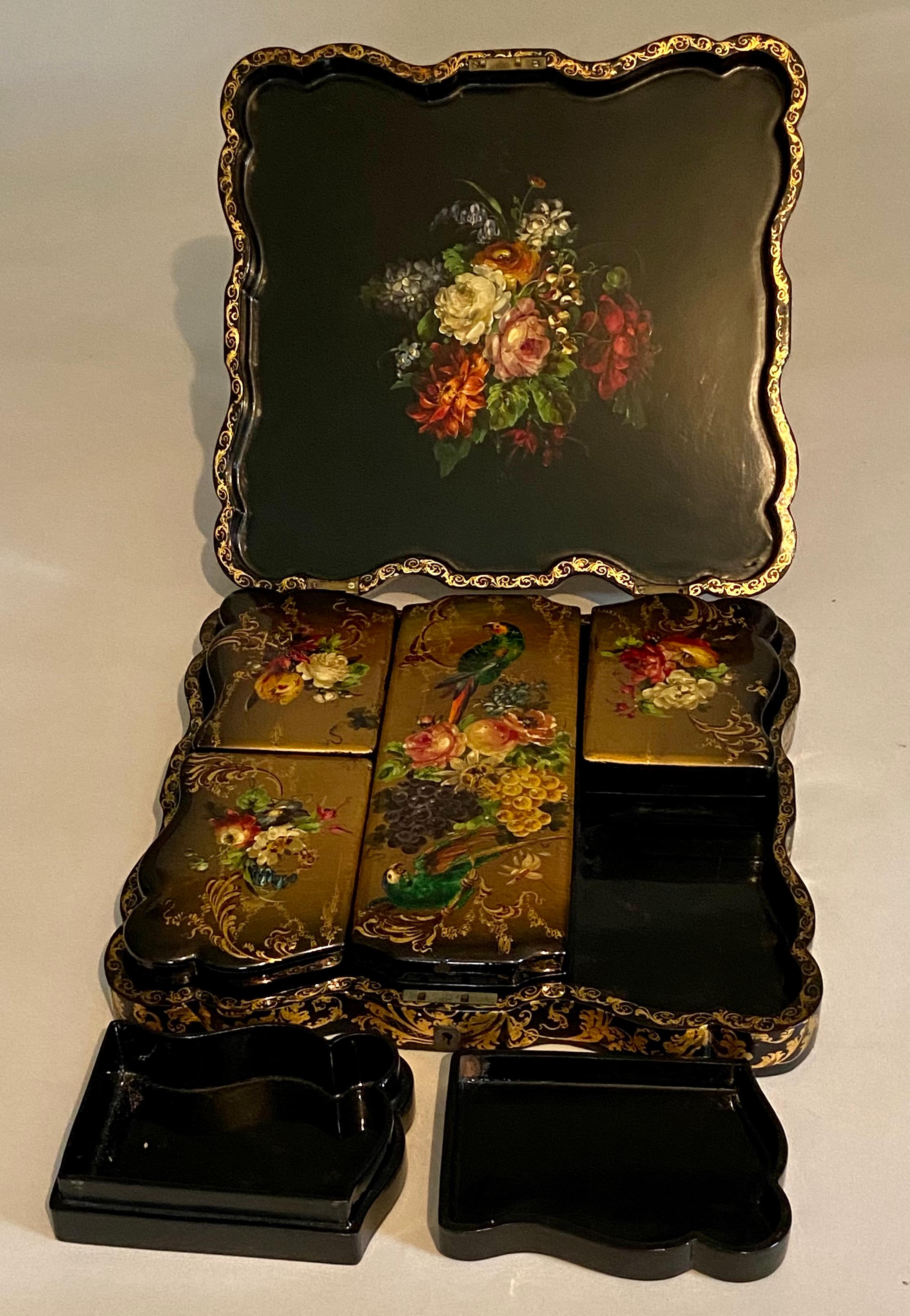 European 19th Century Painted Papier Mache Box Set For Sale