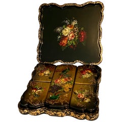 Antique 19th Century Painted Papier Mache Box Set