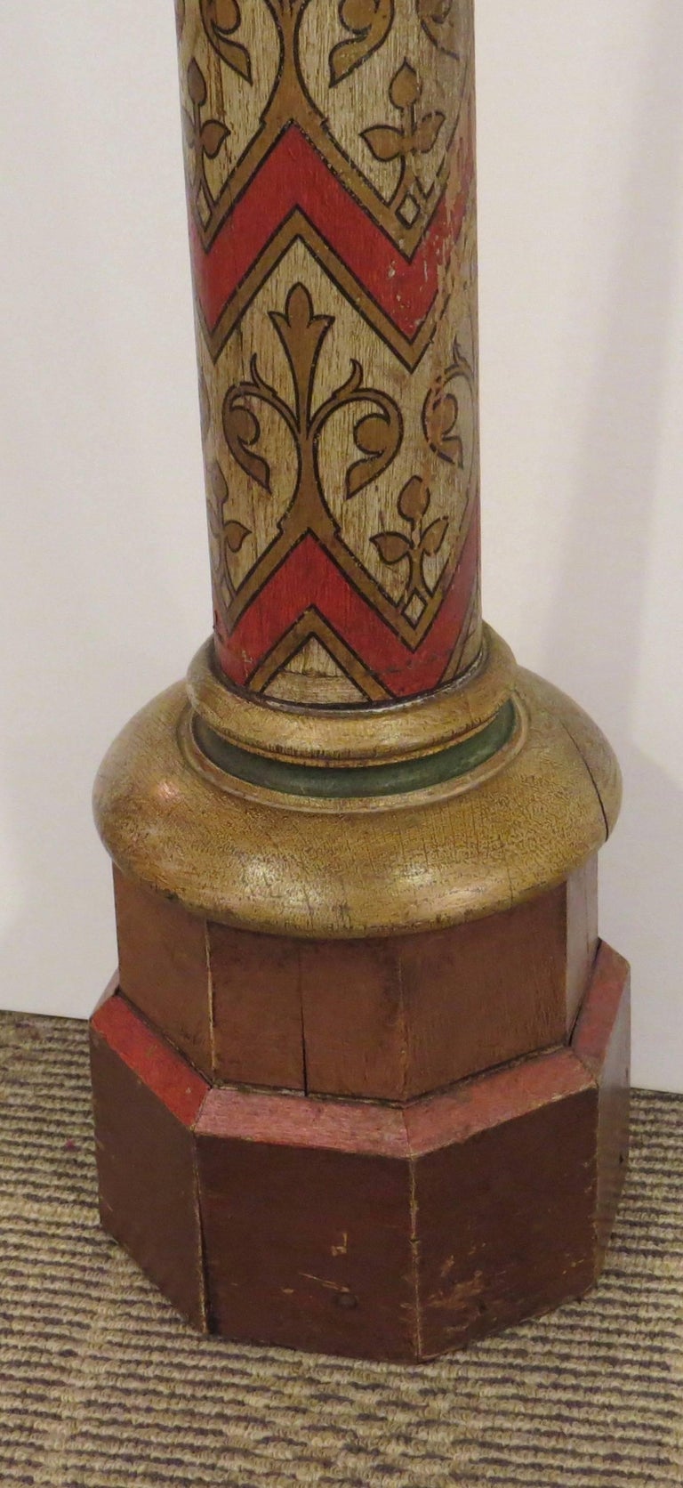 19th Century Painted Pedestal with Green Marble Top For Sale at 1stDibs