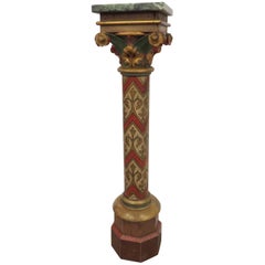 Antique 19th Century Painted Pedestal with Green Marble Top